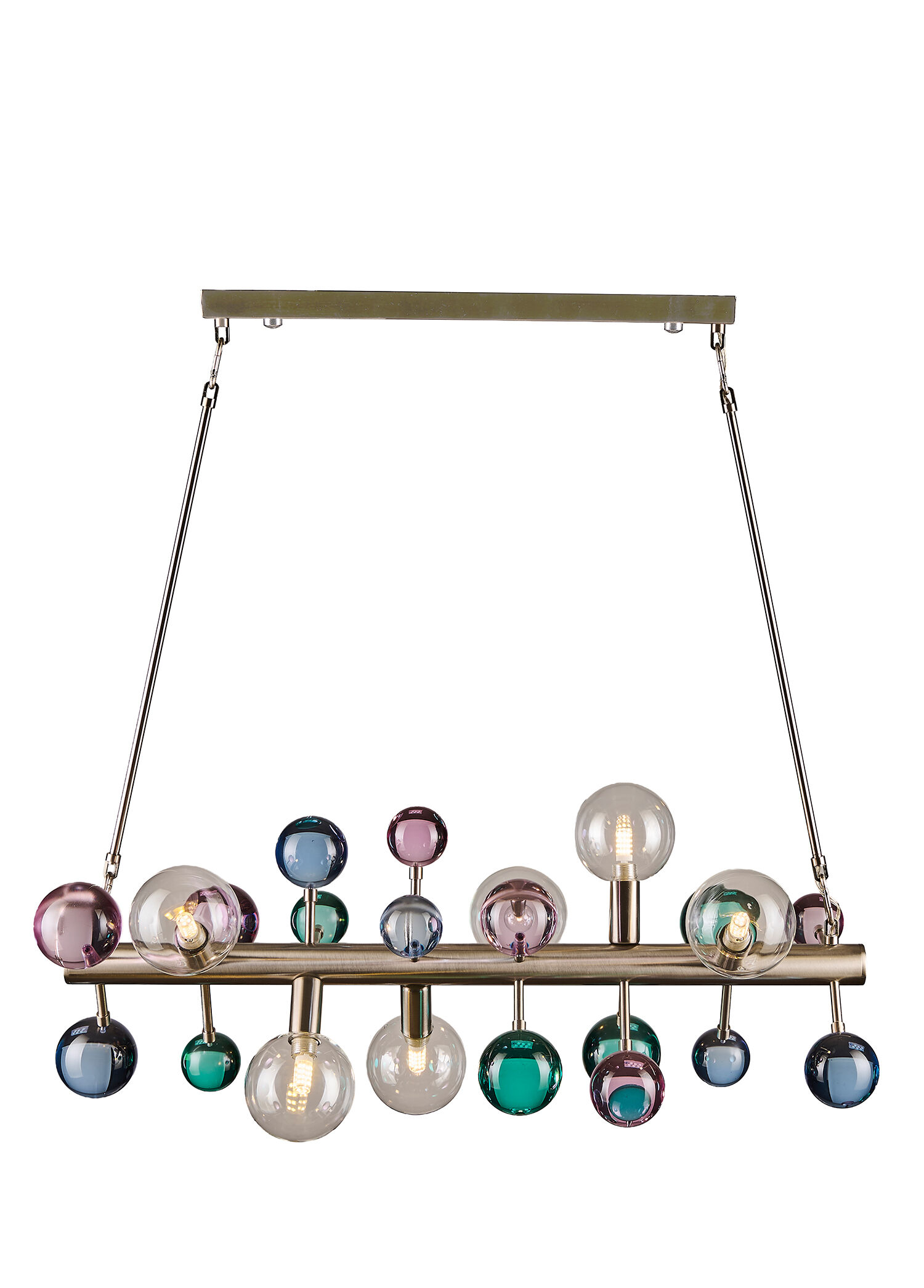 Bubble Metal Mat Krom Şeffaf Cam Detaylı Yatay Sarkıt Avize