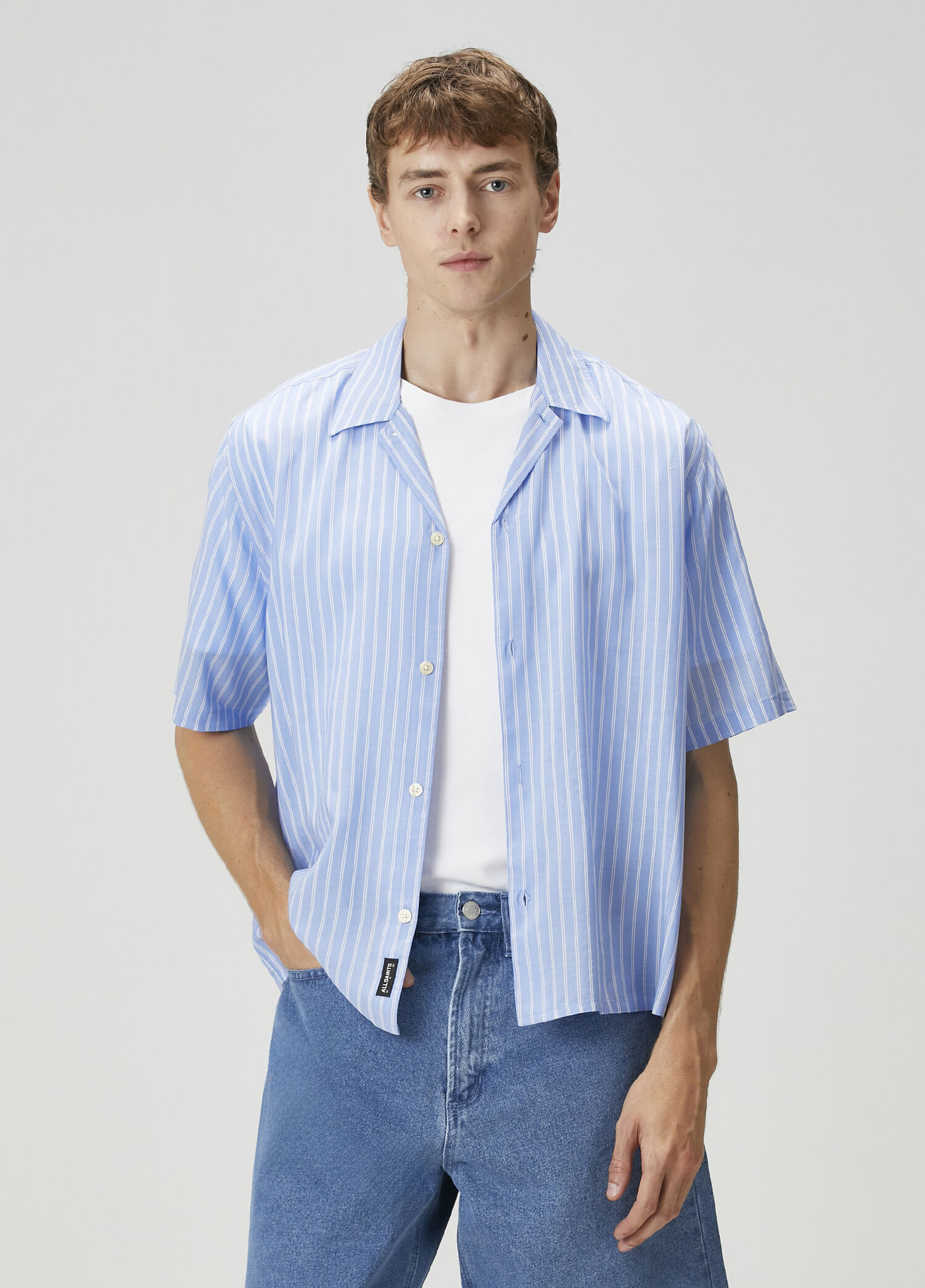 AllSaints - Arran Açık Mavi Kısa Kollu Gömlek - Açık Mavi