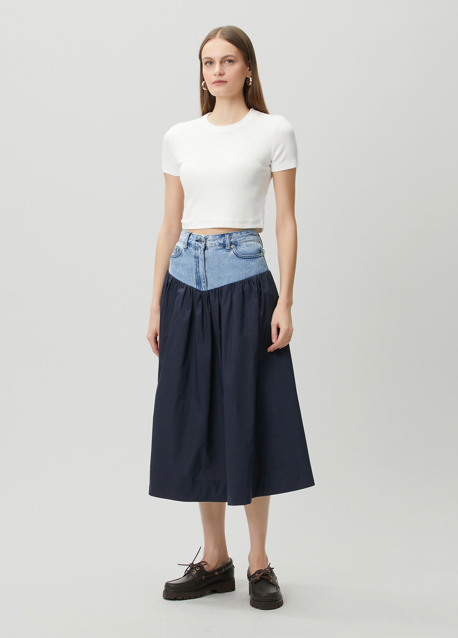 Sannia Lacivert Midi Denim Etek