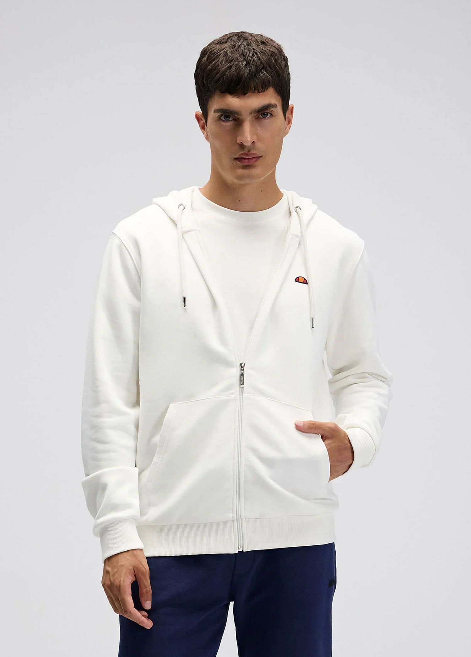 Kırık Beyaz Fermuarlı Kapüşonlu Erkek Sweatshirt EM581-OF