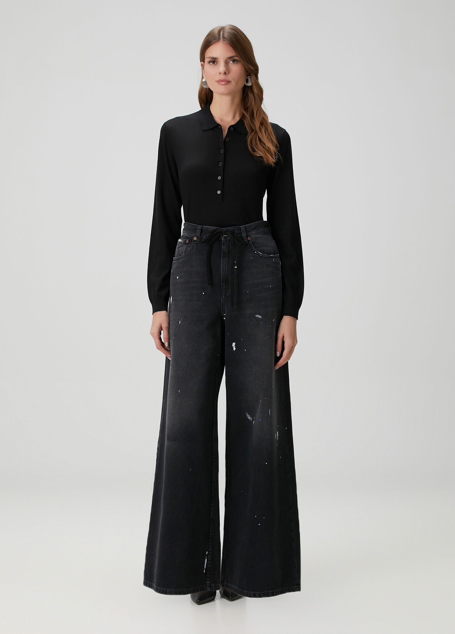 Siyah Wide Leg Jean Pantolon