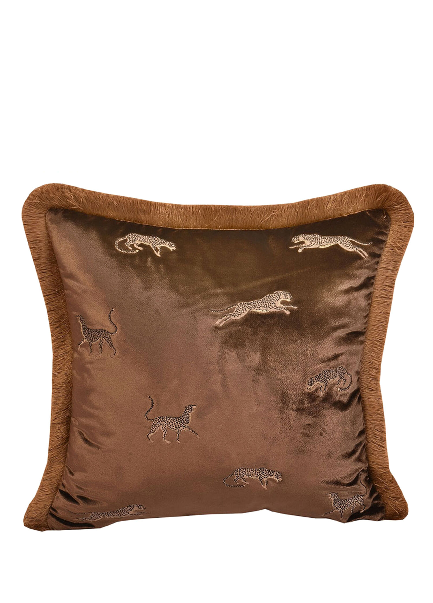 Dekoratif Leopar Desenli Kahverengi Kadife Kırlent Kılıfı 45 x 45 cm