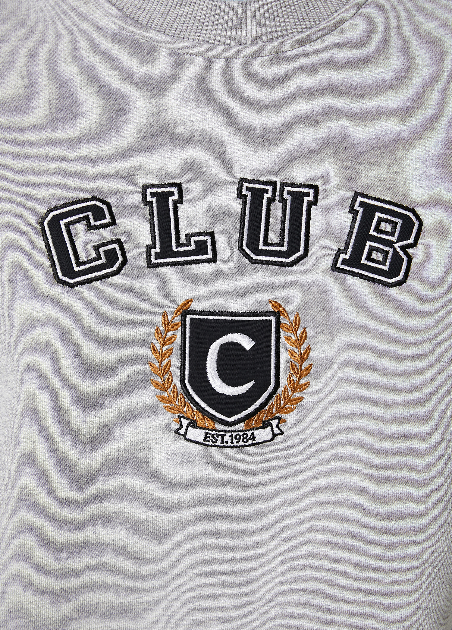 Club Logo Gri Nakışlı Basic Sweatshirt_4