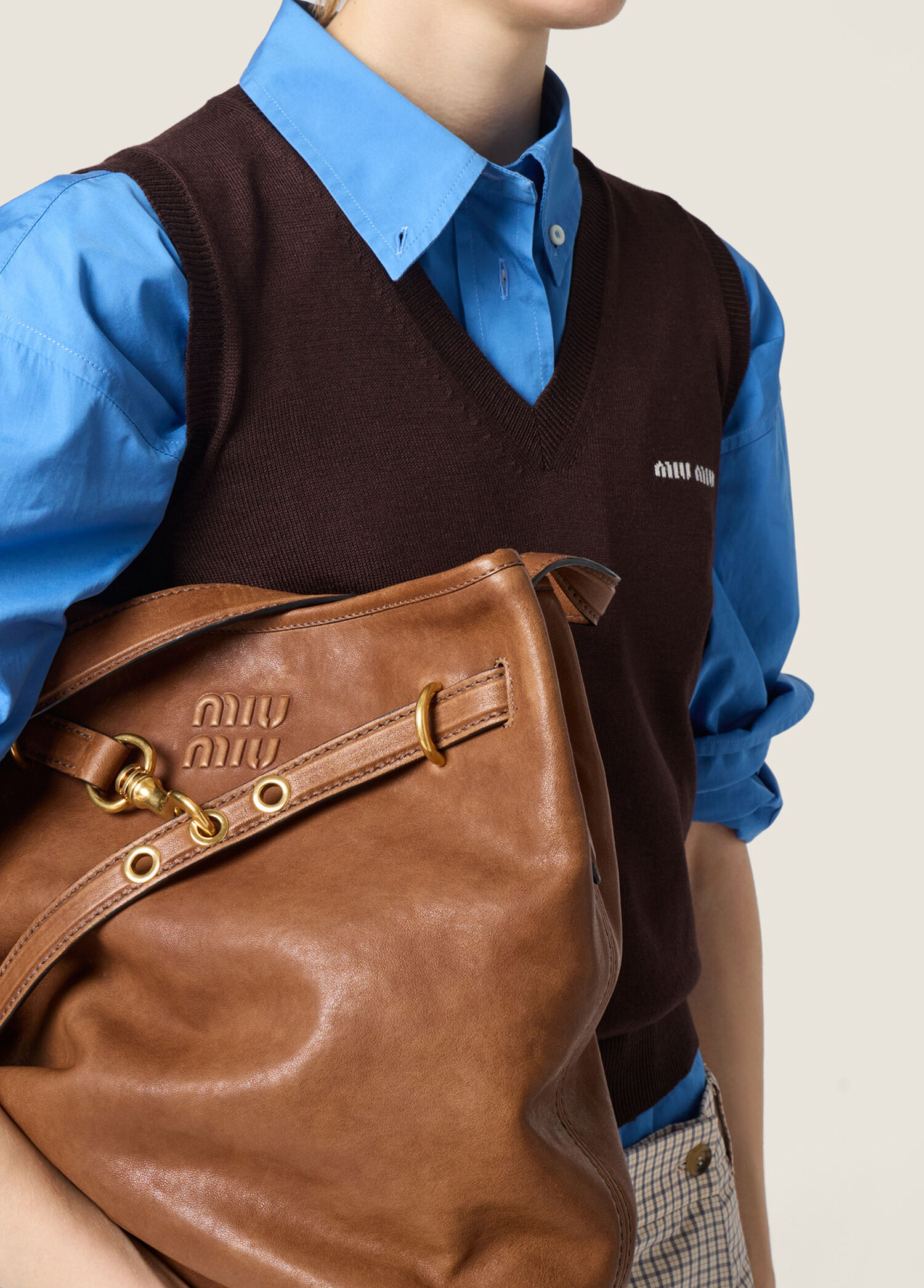 Miu Miu - Aventure Brown Nappa Leather Women's Bucket Messenger Bag