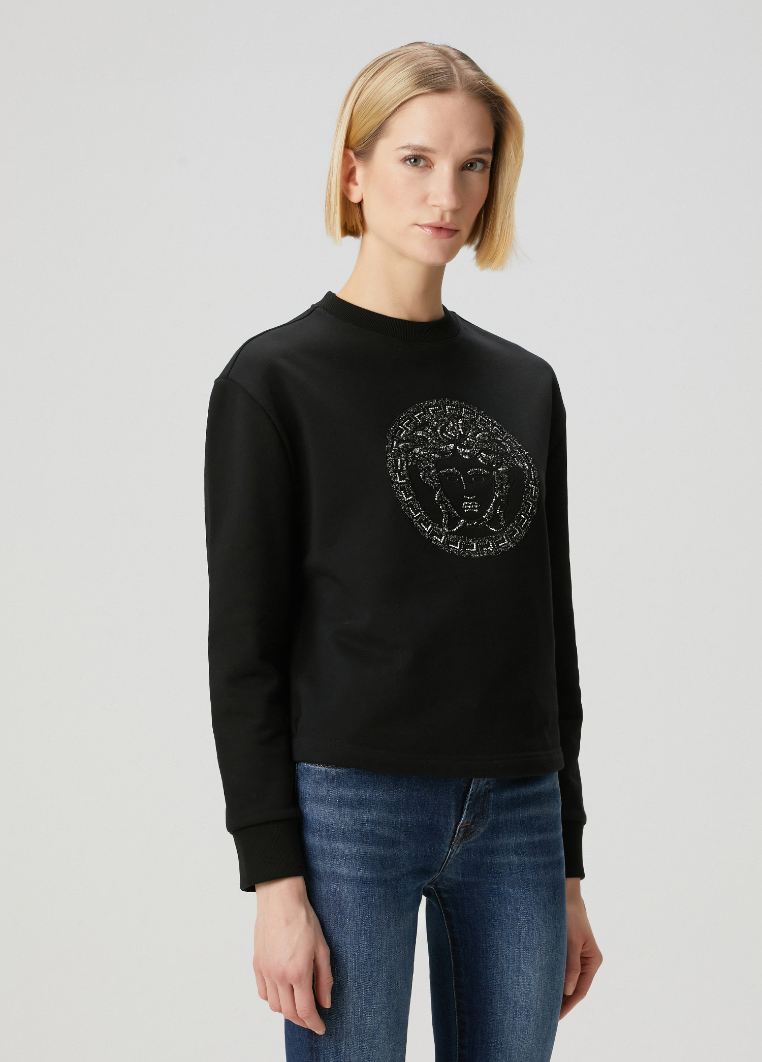 Medusa Siyah Taşlı Logolu Sweatshirt