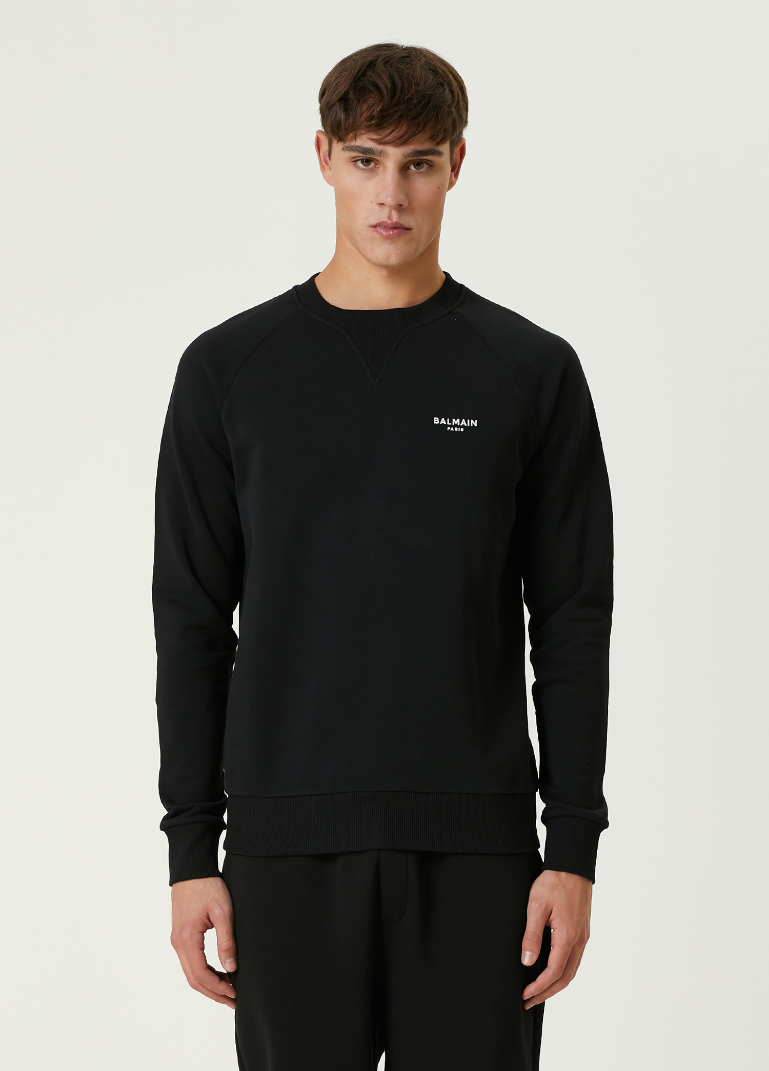 Siyah Beyaz Logo Nakışlı Sweatshirt