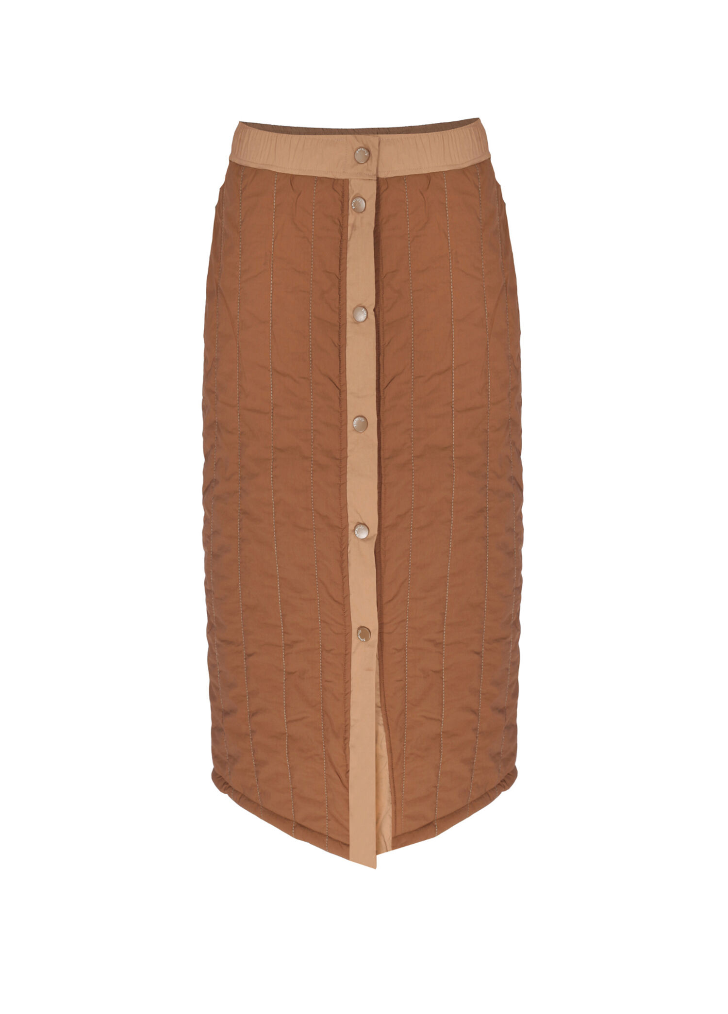 Flat White Brown Warm Puffer Kadın Midi Boy Etek