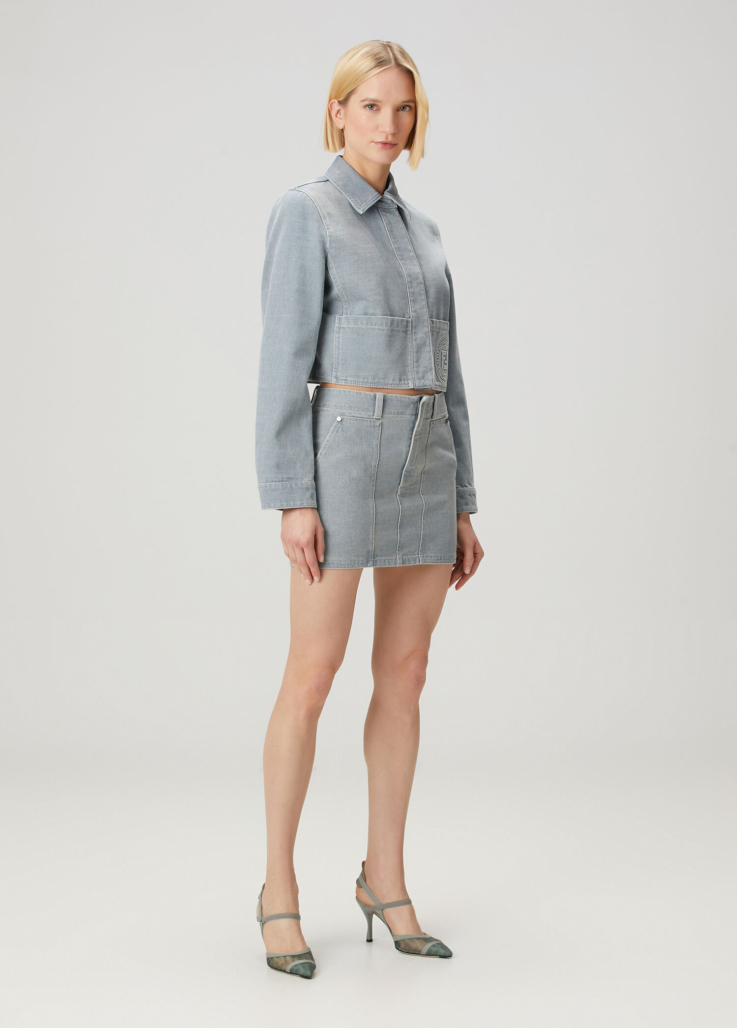 Gri Mini Denim Etek