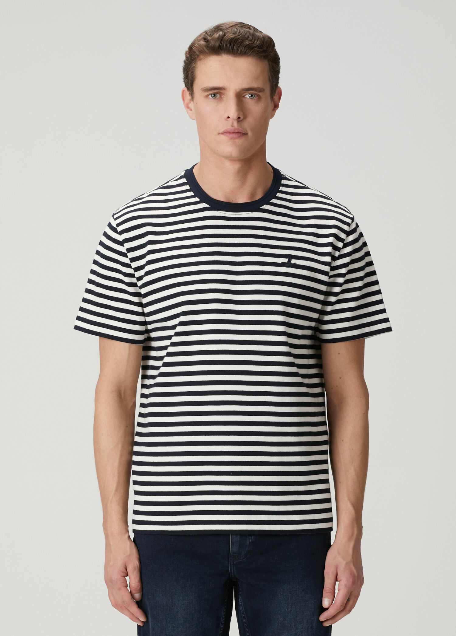 Lacivert Beyaz Relax Fit Çizgili T-shirt