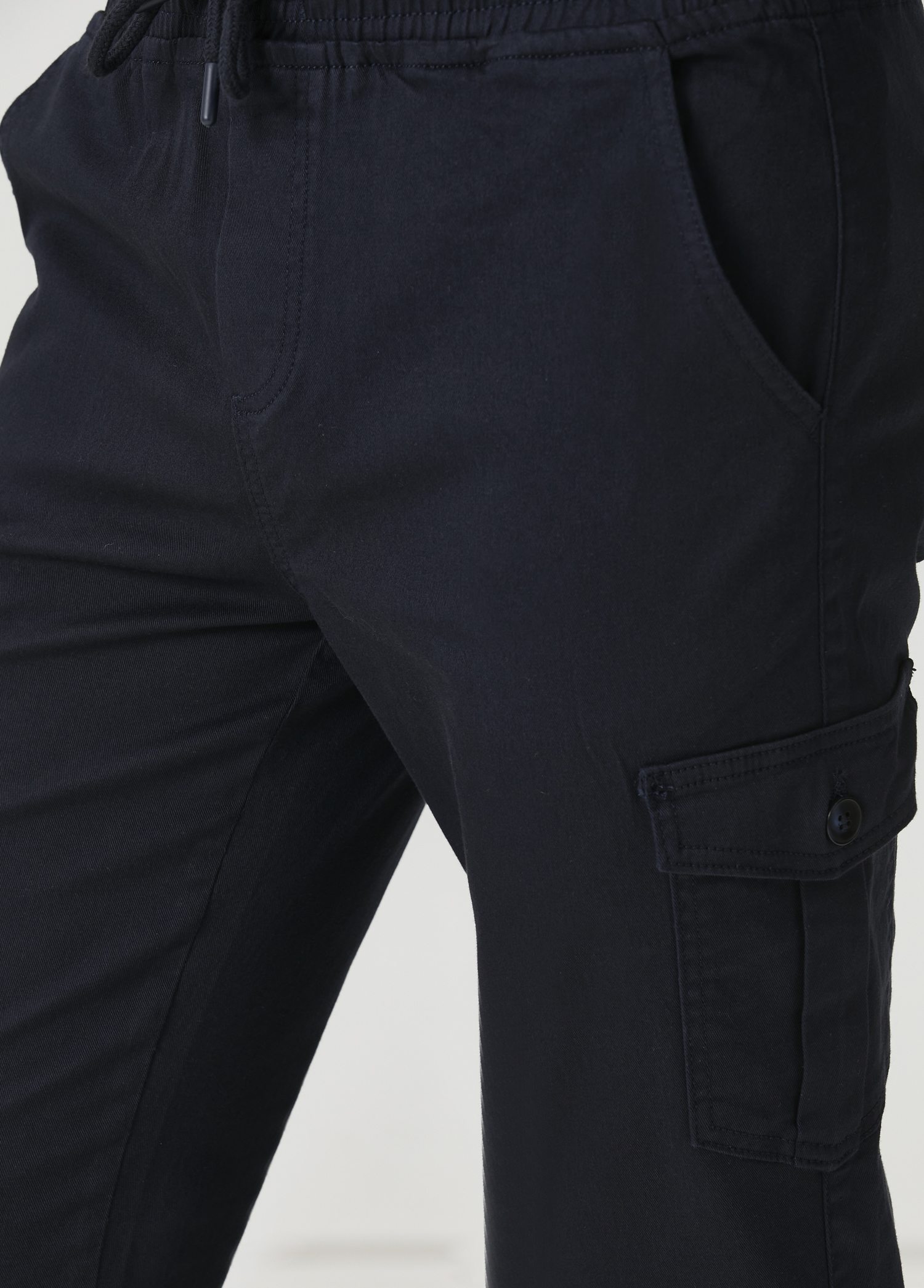 Lacivert Beli Kordonlu Jogger Kargo Pantolon_3