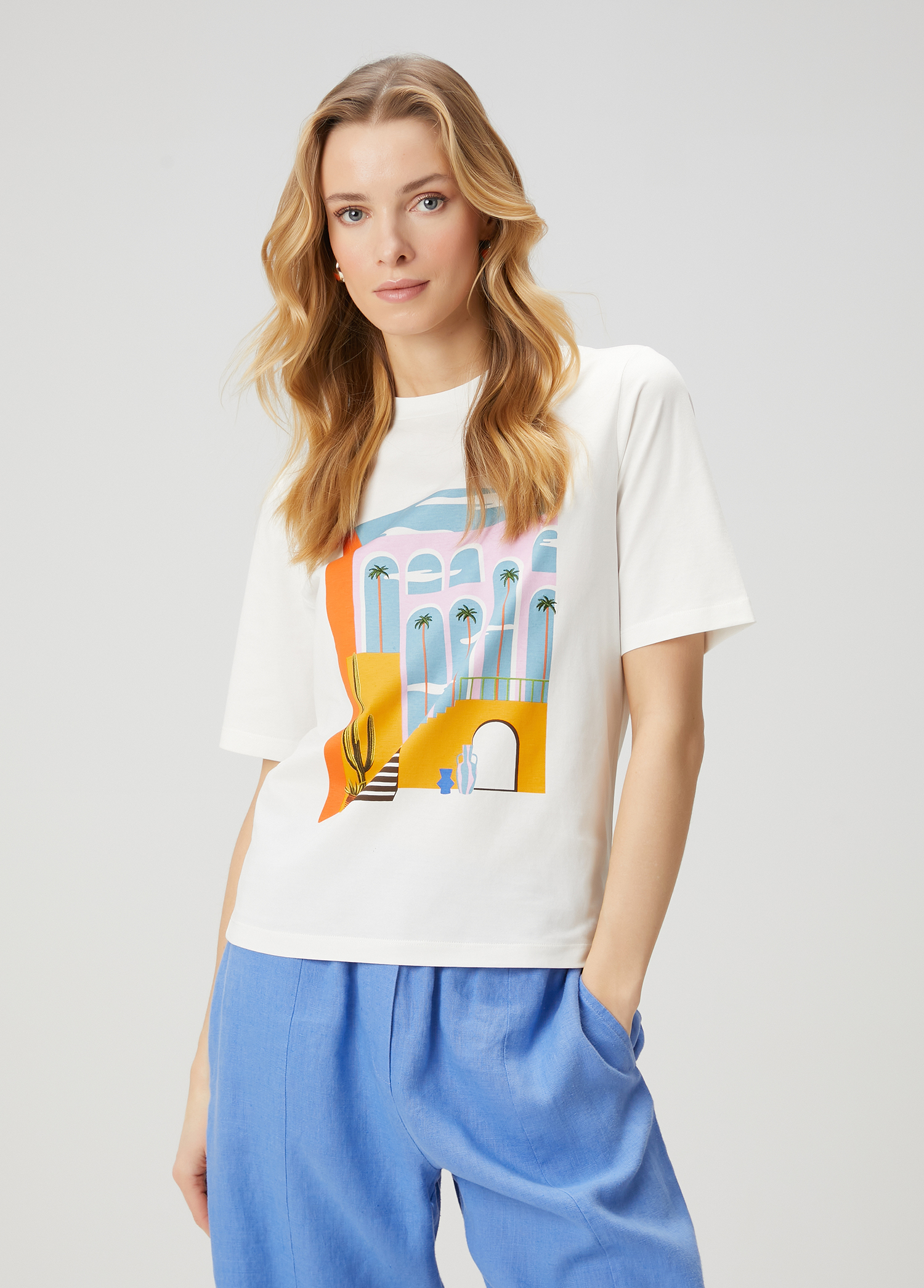 Beyaz Baskılı T-shirt_4
