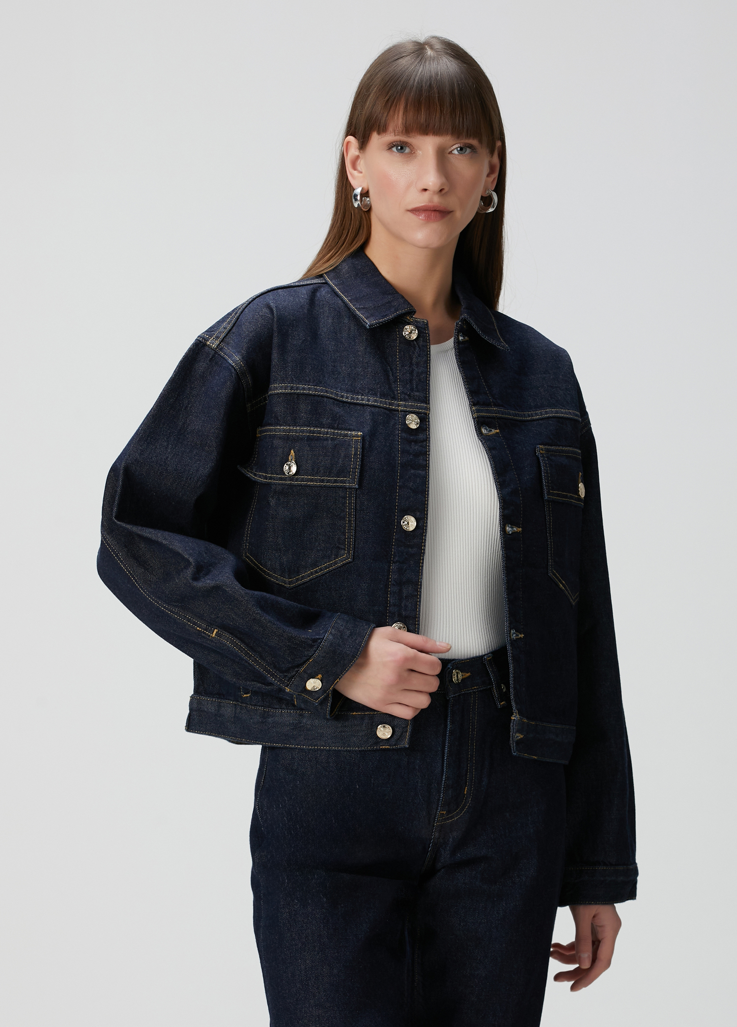 The Boxy Lacivert Denim Ceket