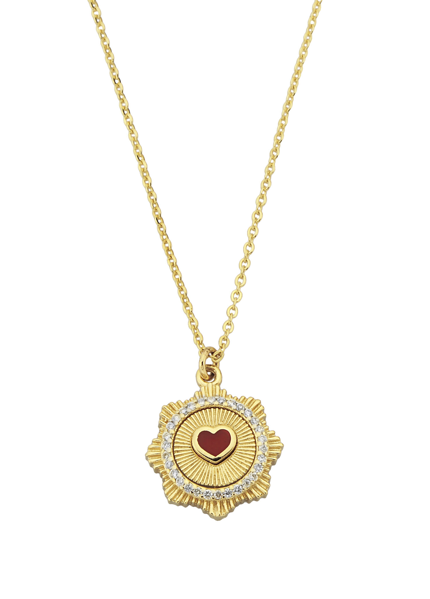 Love All The Way Mini Kırmızı Pırlanta Taşlı 14 Ayar Altın Kadın Kolye