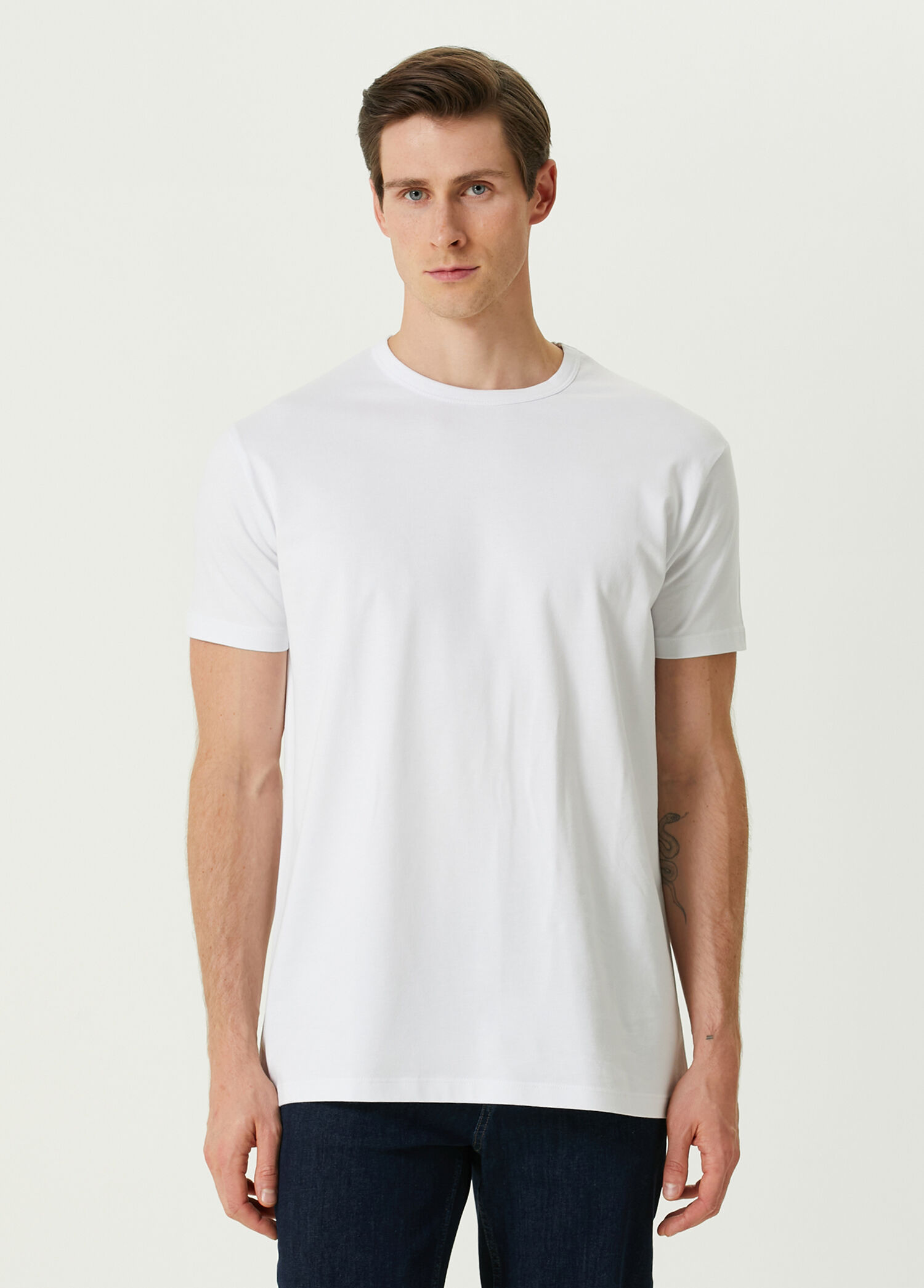 Qsimple Fit Beyaz Modal Kısa Kollu Erkek T-shirt