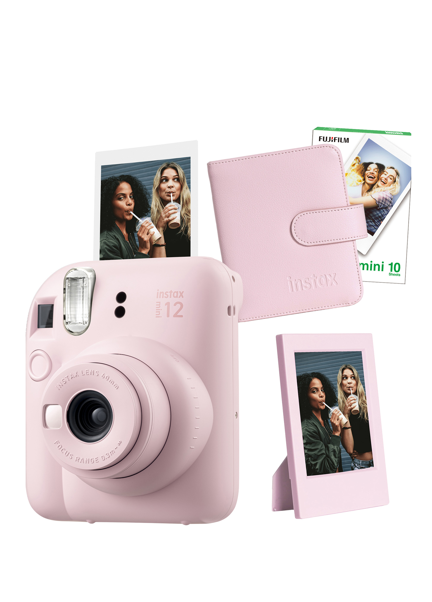 Instax Mini 12 Pembe Fotoğraf Makinesi + 10'lu Film Çerçeve ve Kare Albüm Seti