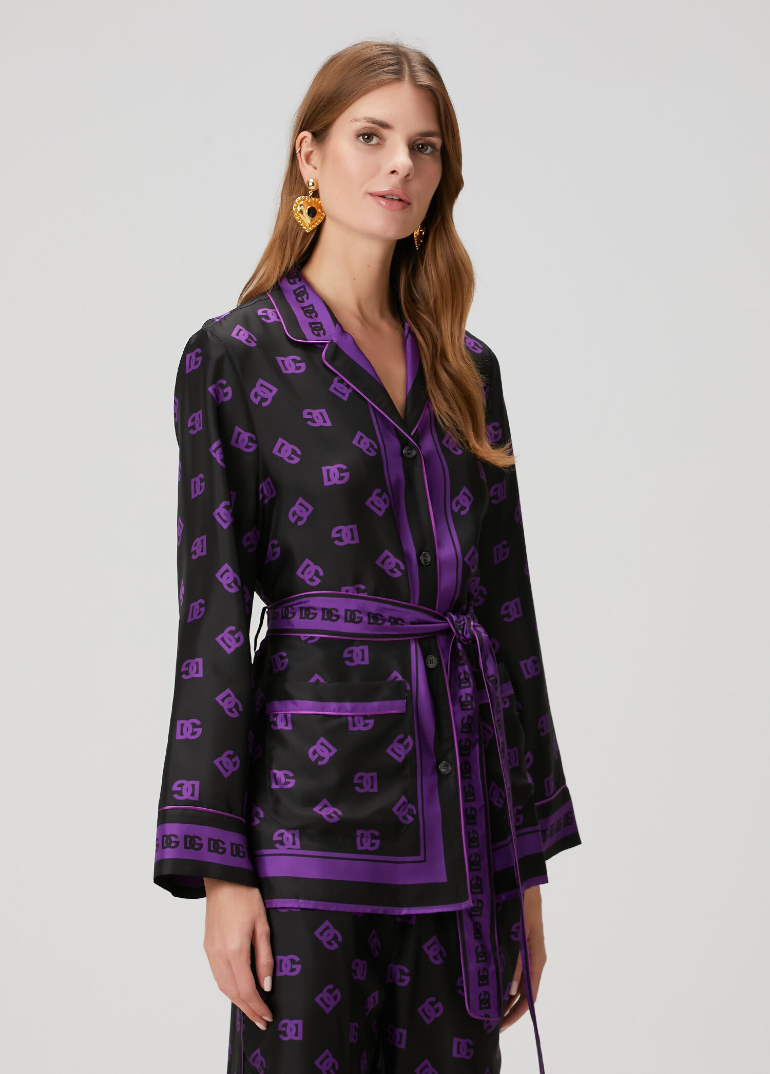 Purple Black Logo Twill Silk Shirt