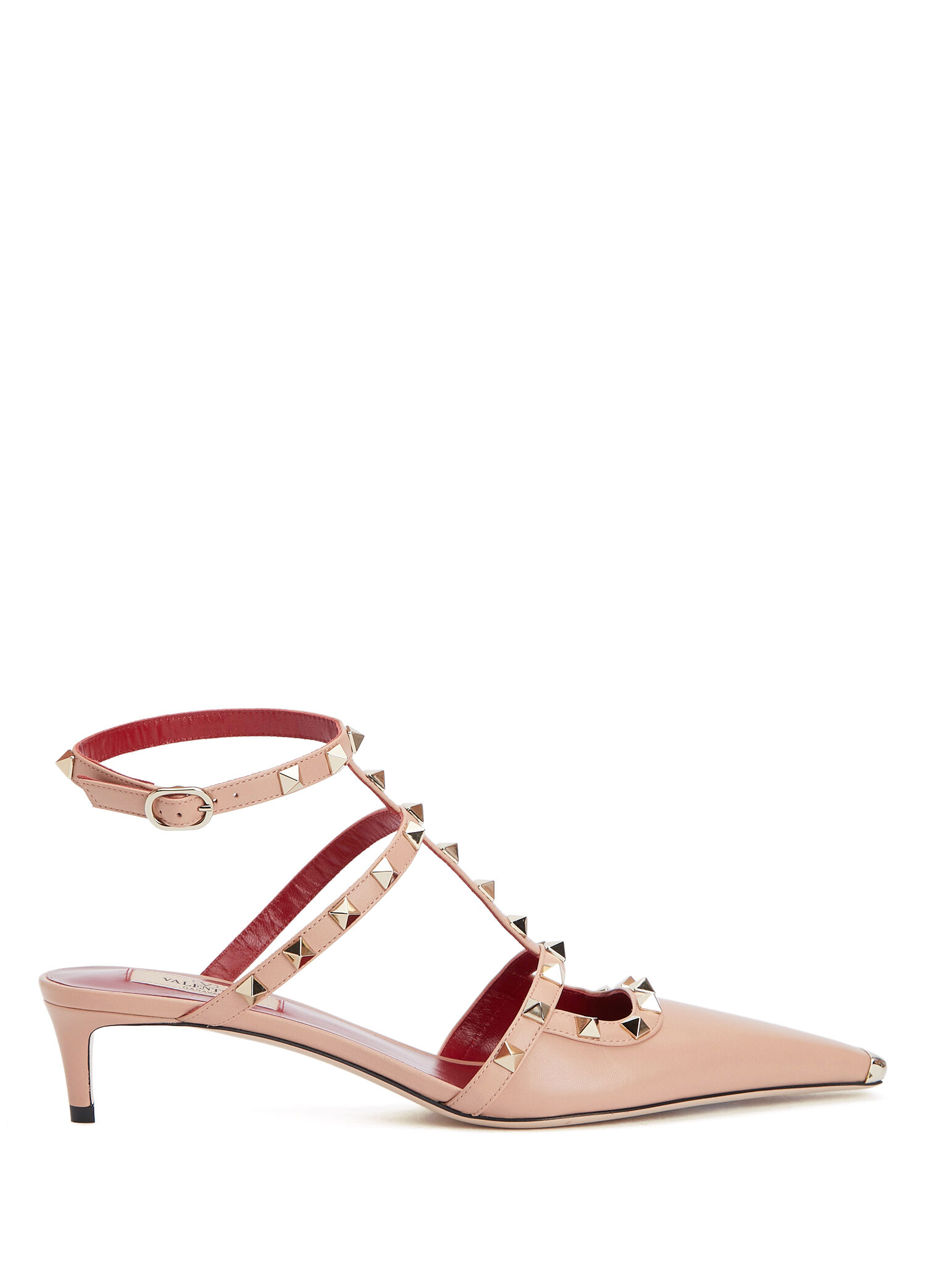 Rockstud Pembe Deri Topuklu Ayakkabı