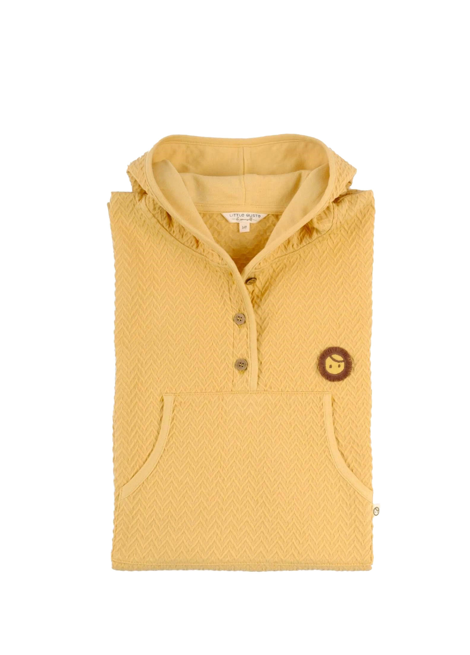Sarı Organik Pamuk Jakarlı Unisex Bebek Çocuk Panço Bornoz