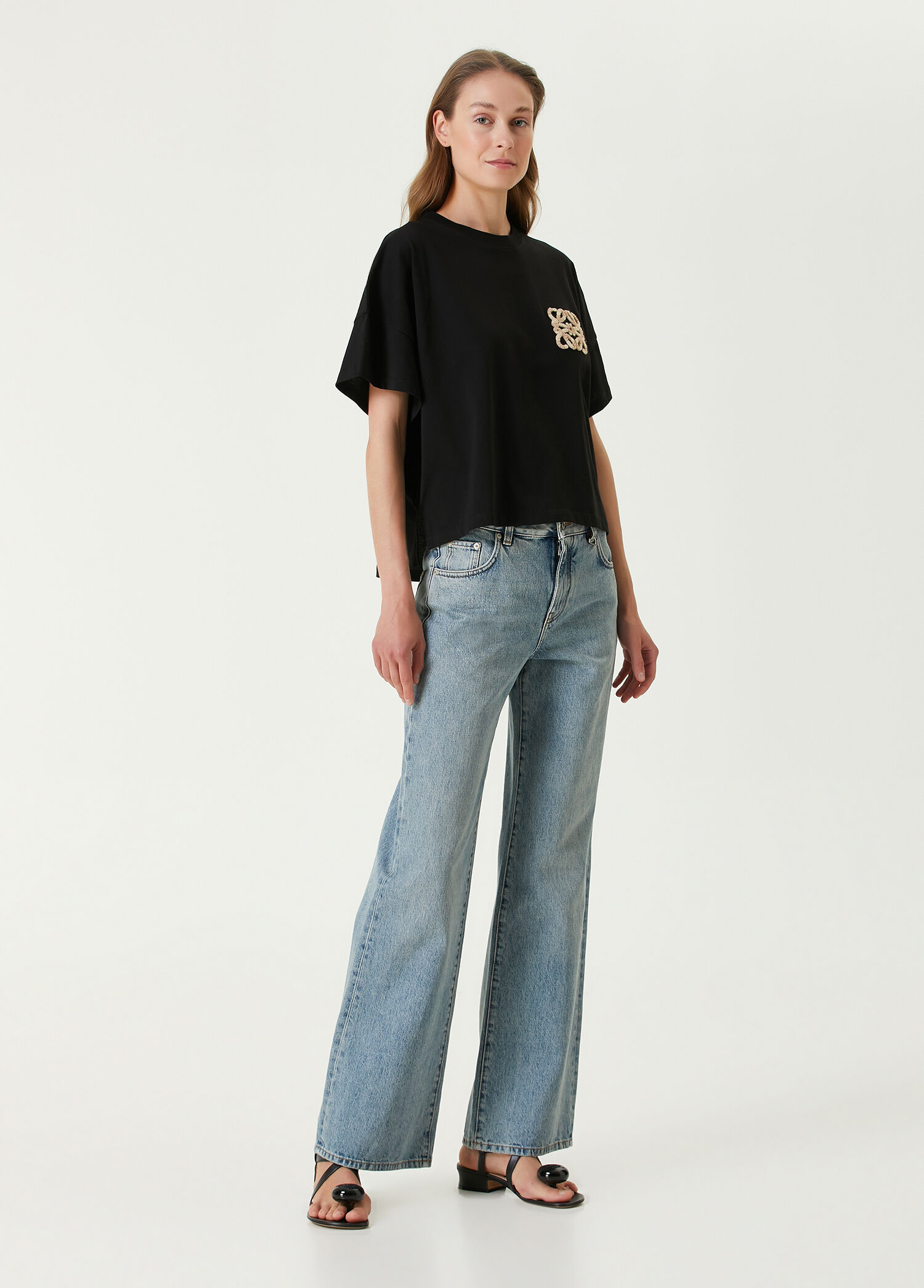 Loewe x Paula's Ibiza Siyah Kadın Siyah Logo Nakışlı T-shirt