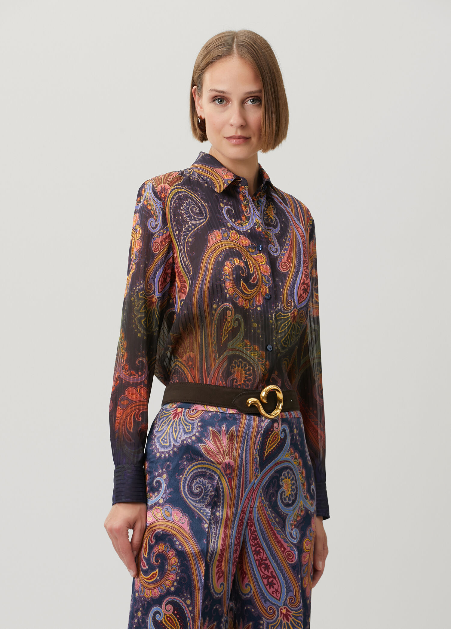 Colorblocked Ethnic Print Shirt