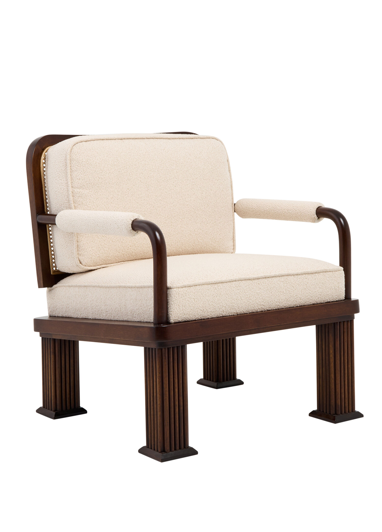 Column Chair Bukle Kumaş Kaplı Rattan Detaylı Tekli Koltuk