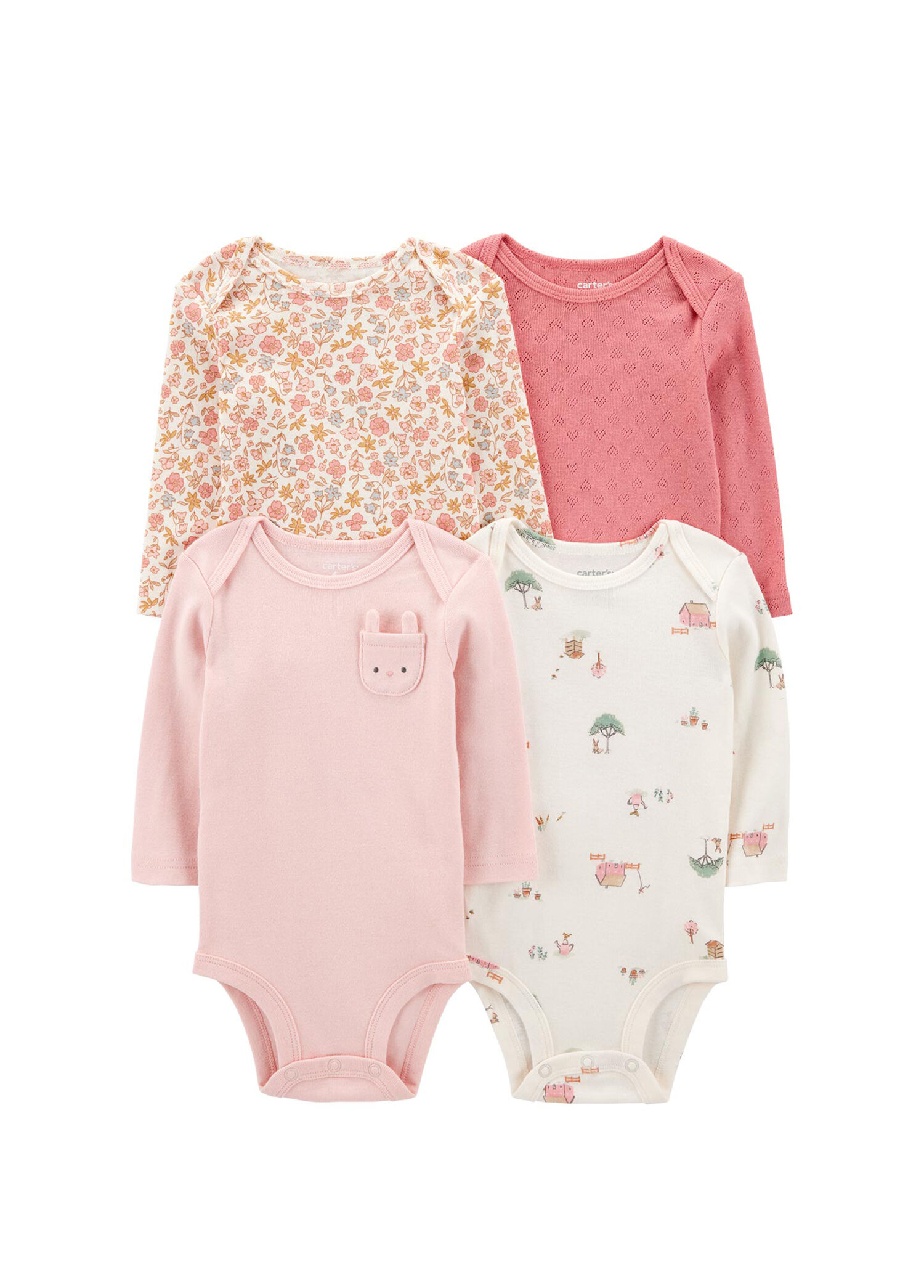 Renkli Uzun Kollu Kız Bebek 4'lü Body Seti