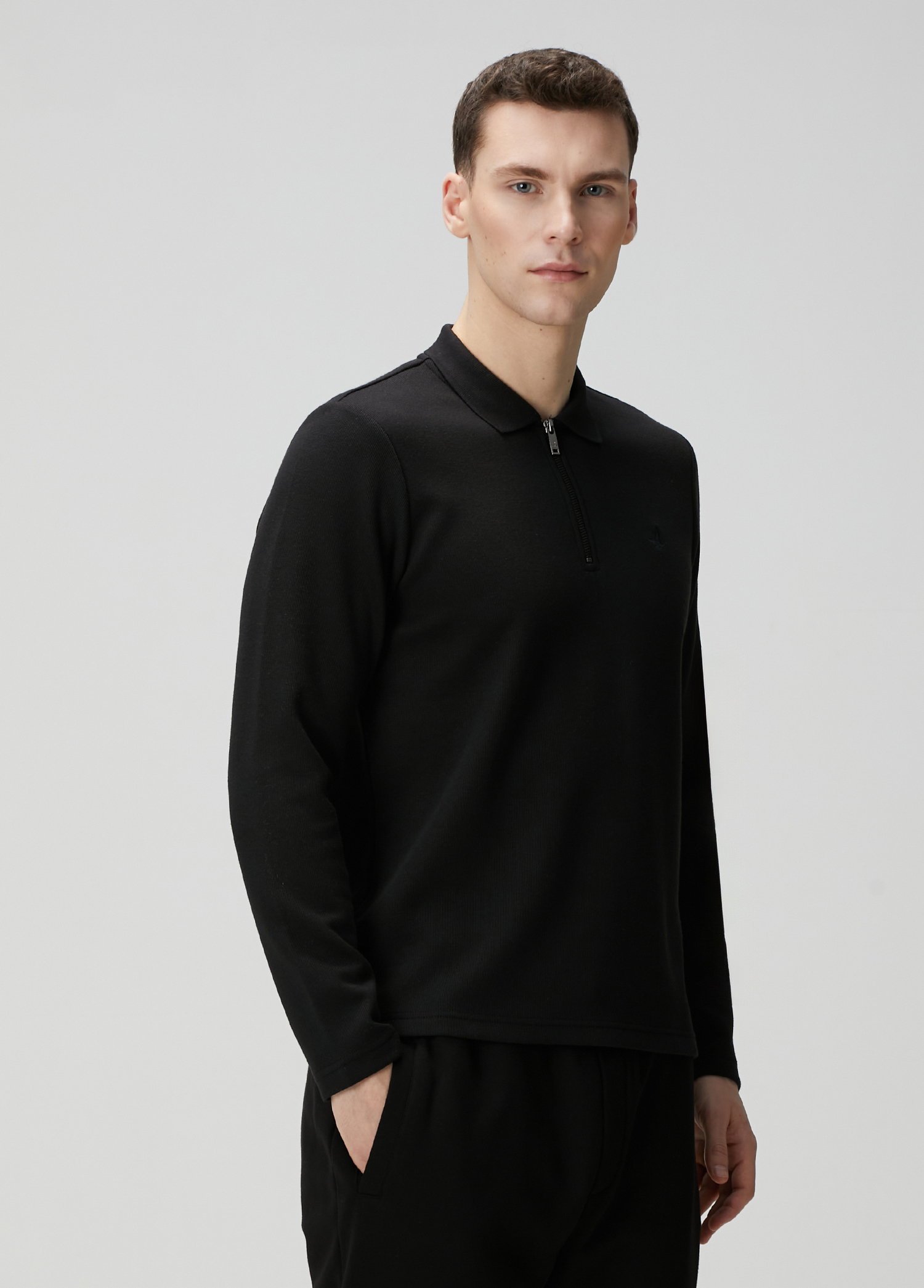 Siyah Polo Yaka Sweatshirt_1