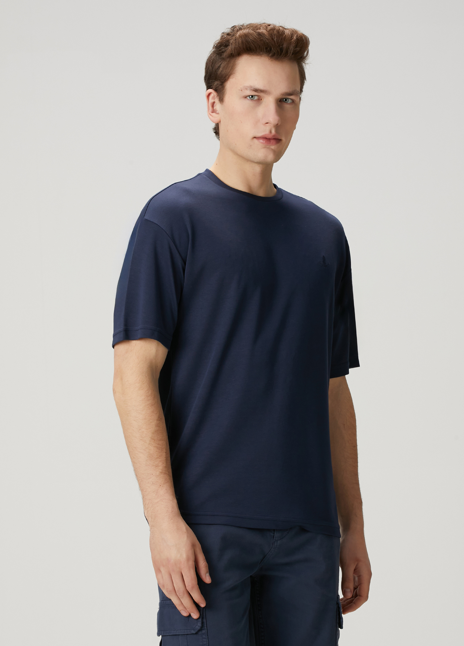 Lacivert Logo Nakışlı Oversized T-shirt_2