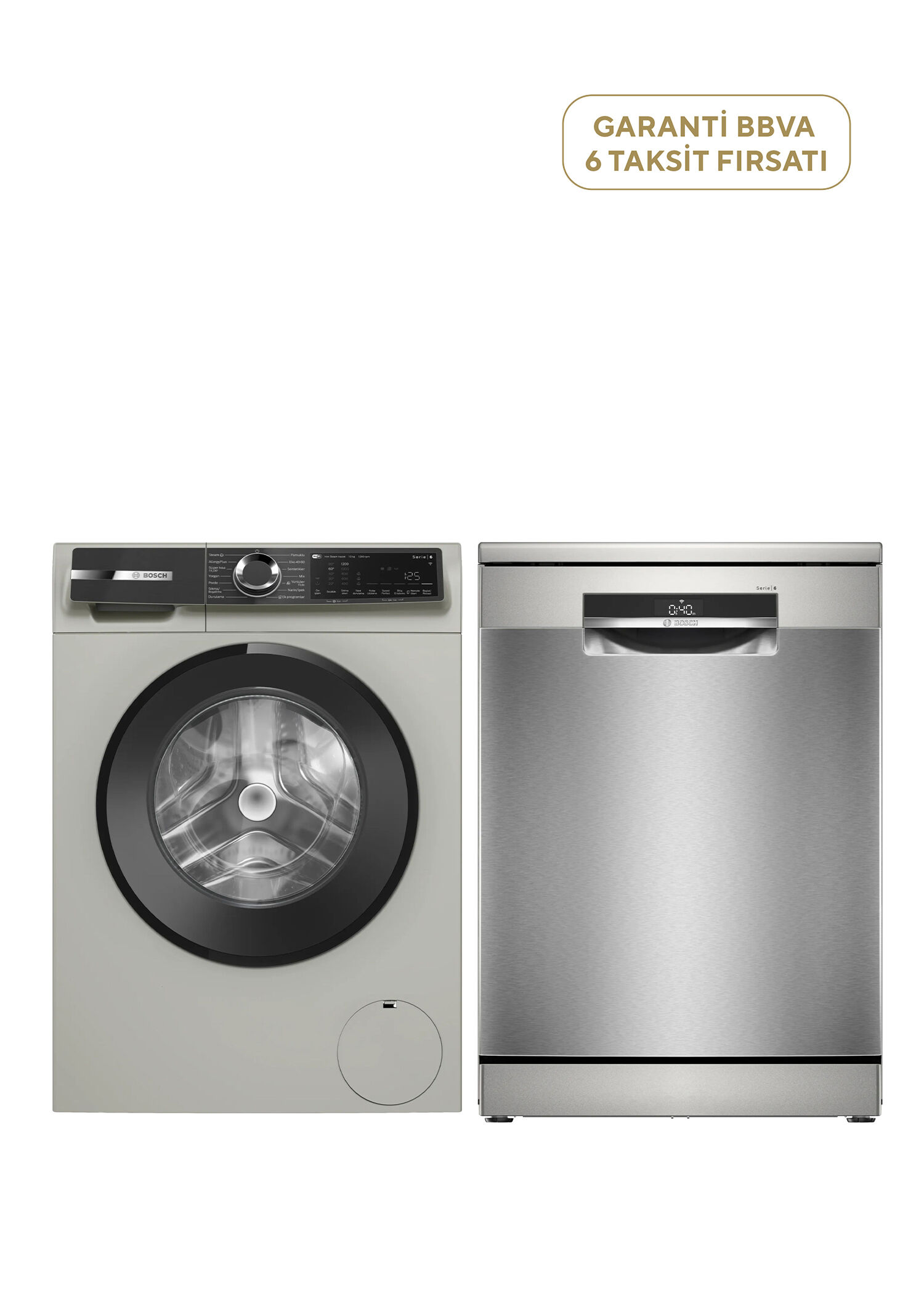 WGK252ZXTR Serie 6 Gümüş Çamaşır Makinesi 10 kg + SMS6EKI63T Serie 6 Inox 6 Progralı Wi-Fi Bulaşık Makinesi