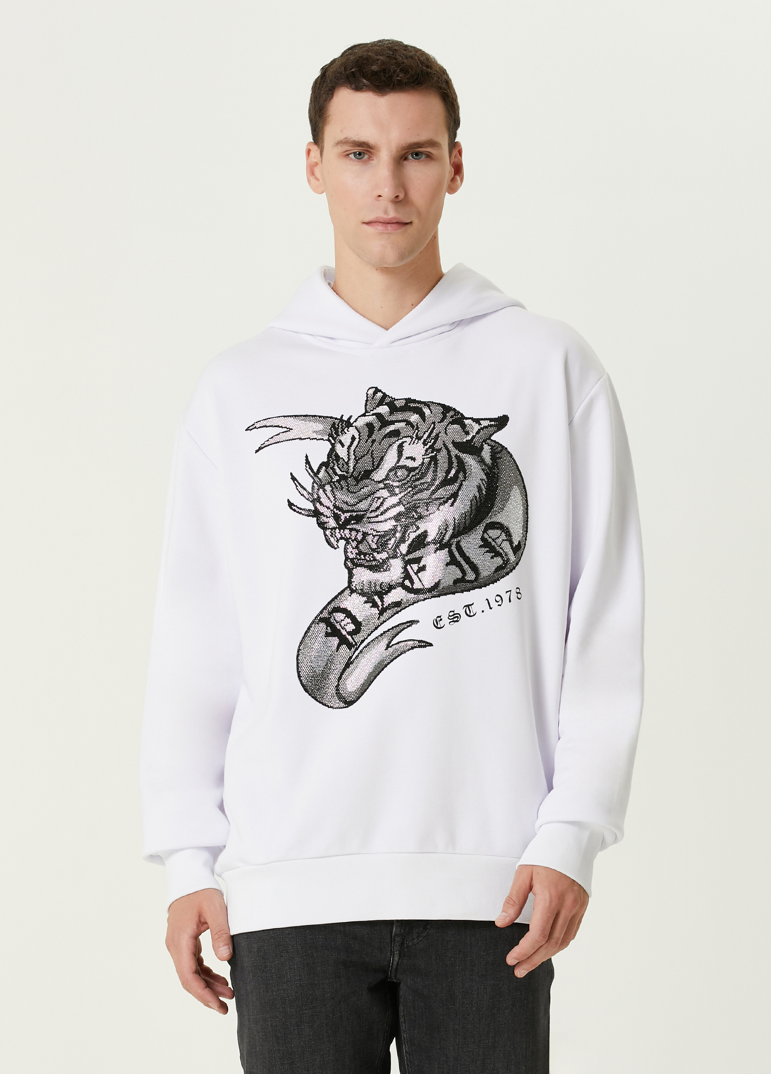 Beyaz Kapüşonlu Sweatshirt