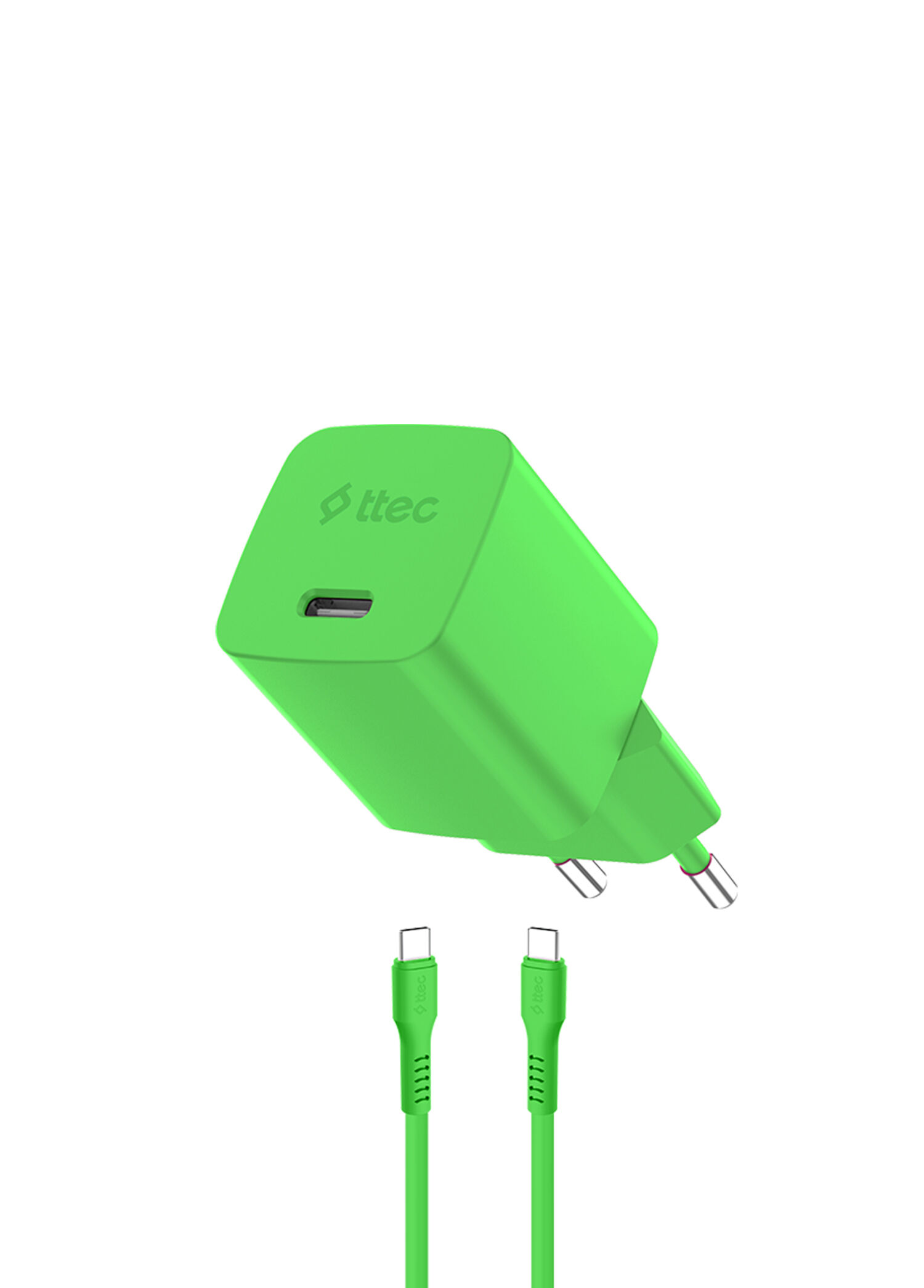 SmartCharger GAN 45W AVS PD Neon Yeşil Seyahat Hızlı Şarj Aleti + USB-C - USB-C 3A Kablo