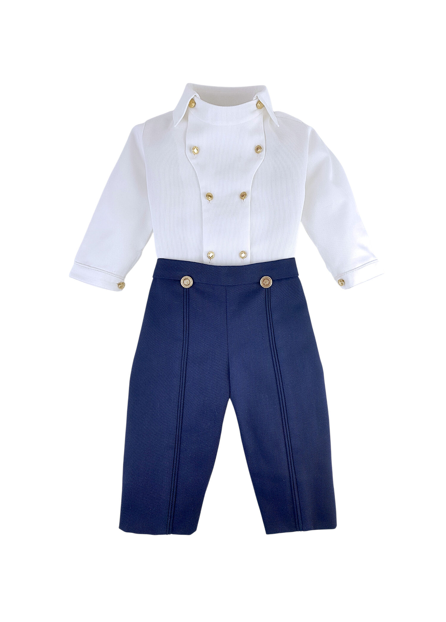 Neo-Klasik Couture Lacivert Pantolon Beyaz Gömlek Erkek Bebek Takım