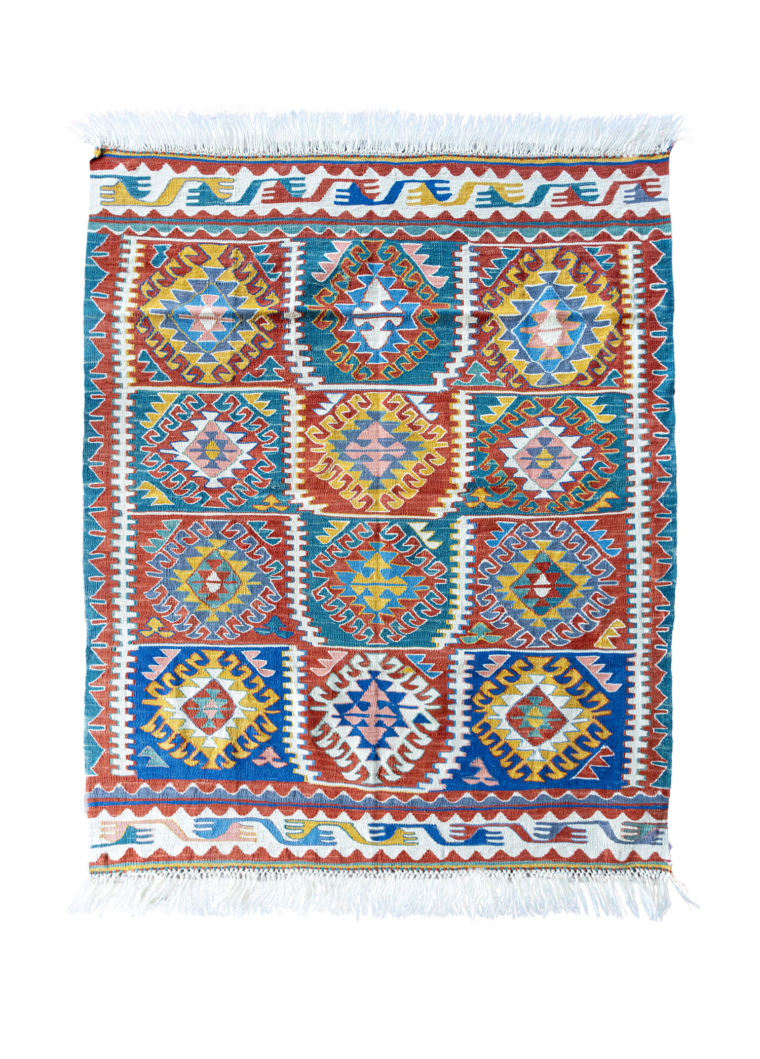 Mimoza Etnik Desenli El Dokuma Yün Kavak Kilim 111x125 cm