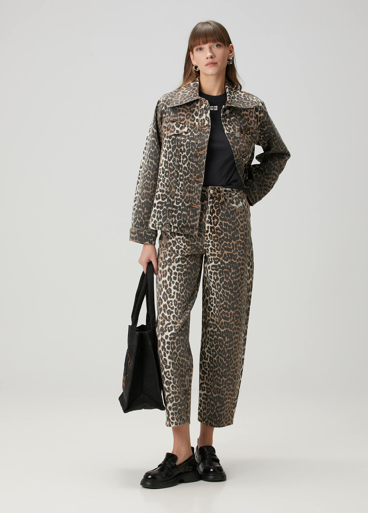 Stary Leopar Desenli Curved Jean Pantolon