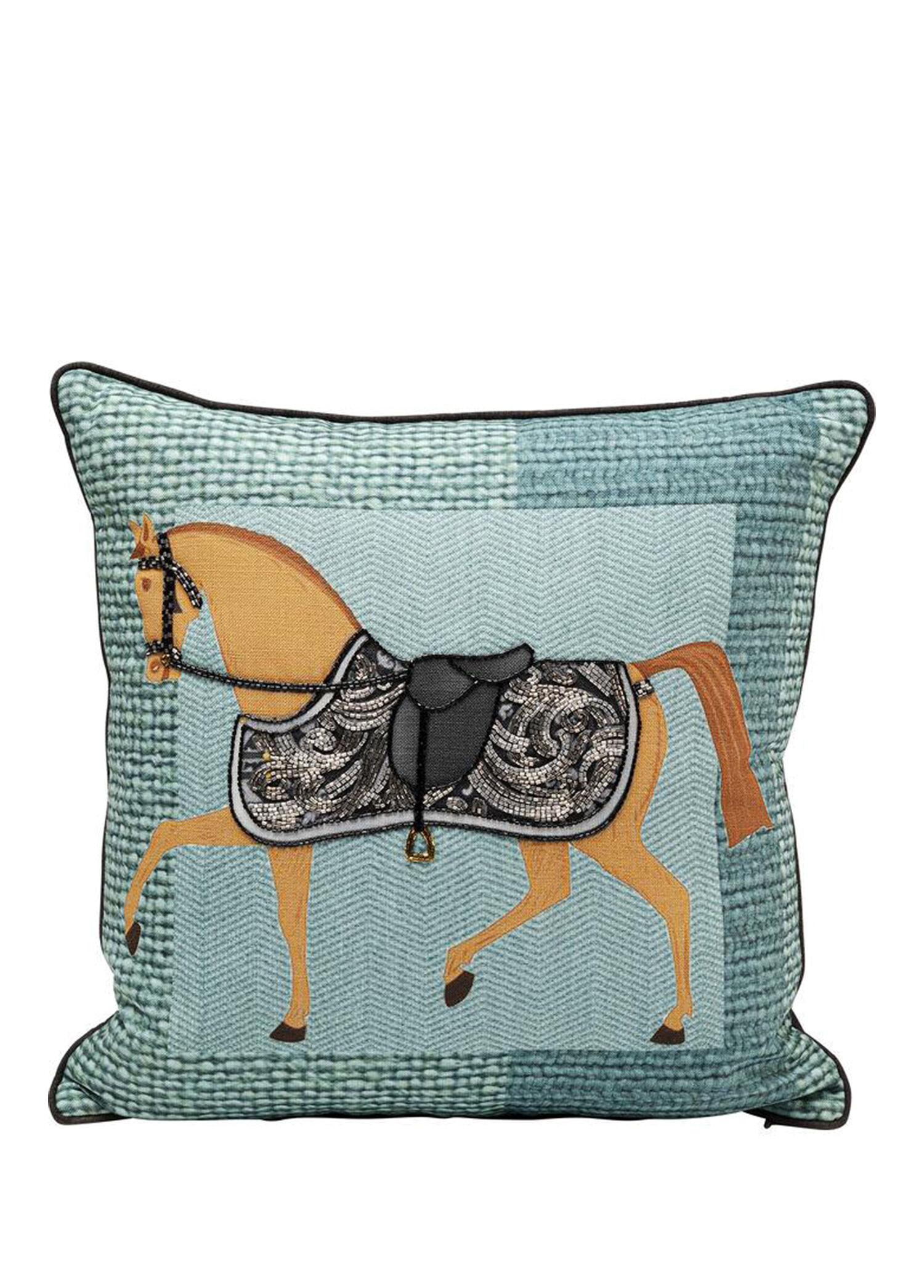Horse Plaid Viskon Yastık 45x45 cm