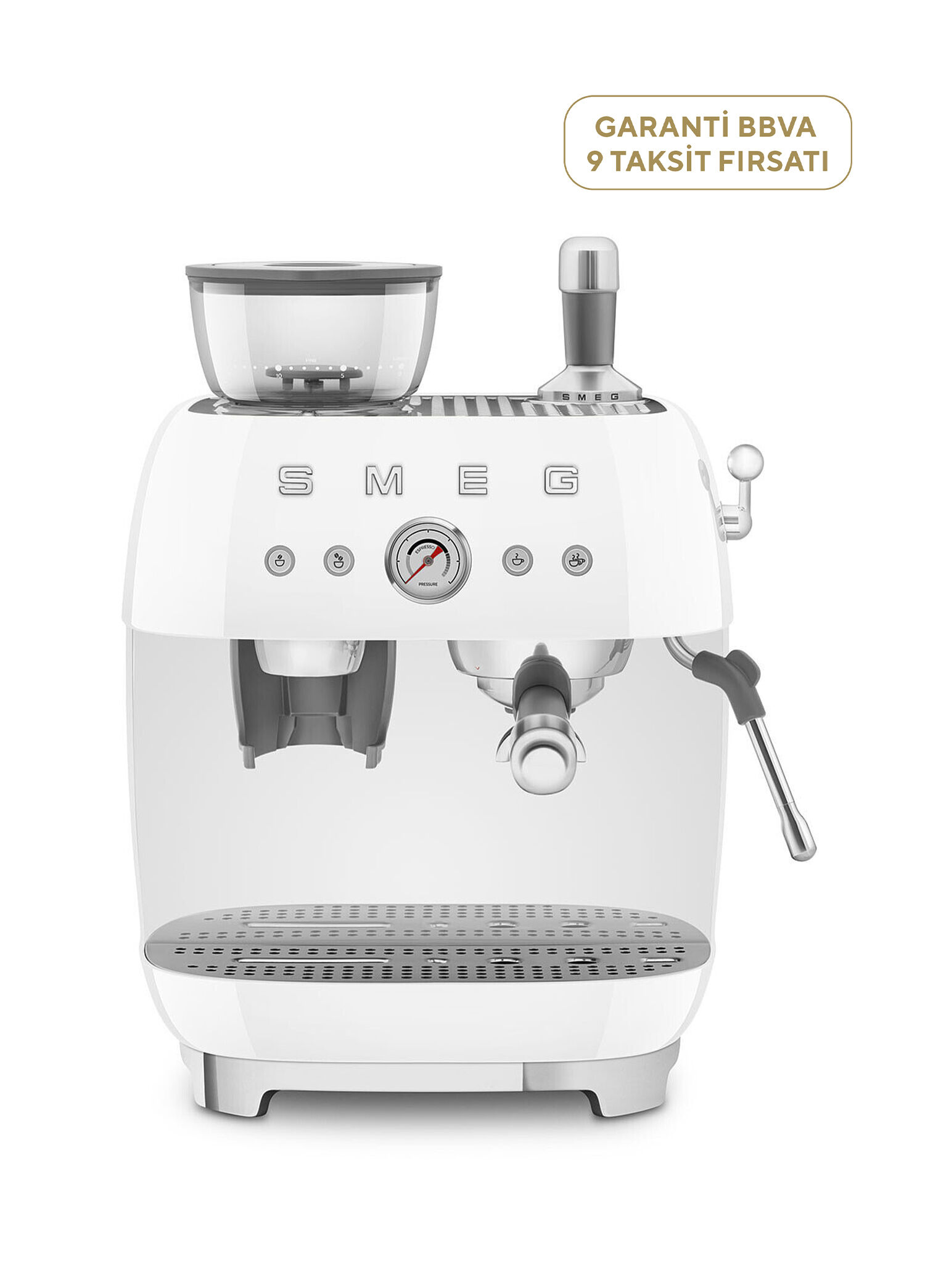 50'S Style Retro Beyaz Öğütücülü Espresso Kahve Makinesi
