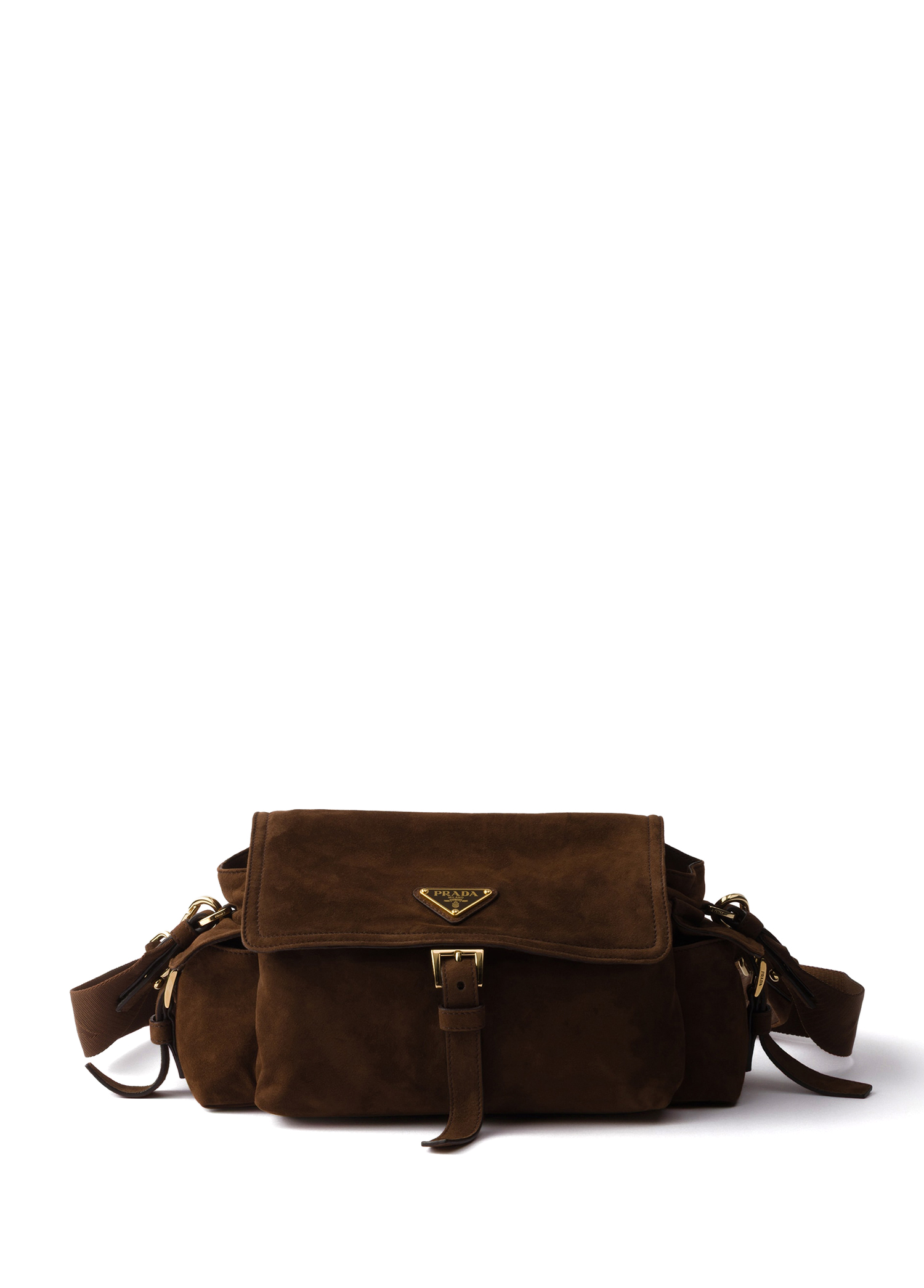 Prada - Prada Explore Medium Suede Shoulder Bag with flap