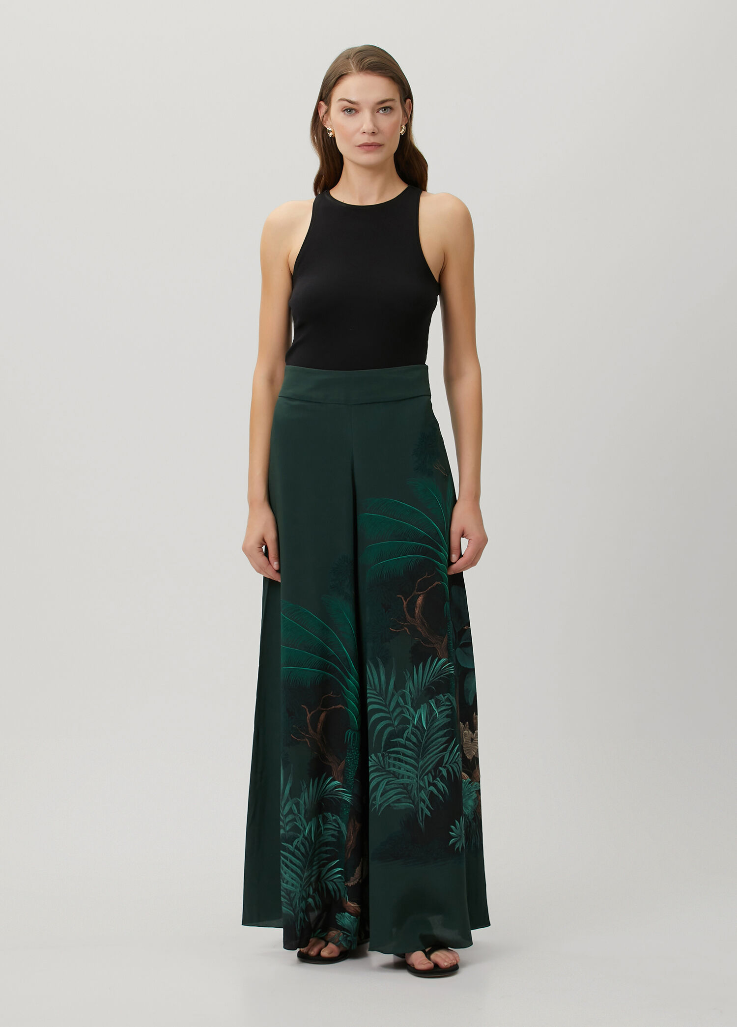 Dark Green Patterned Silk Trousers