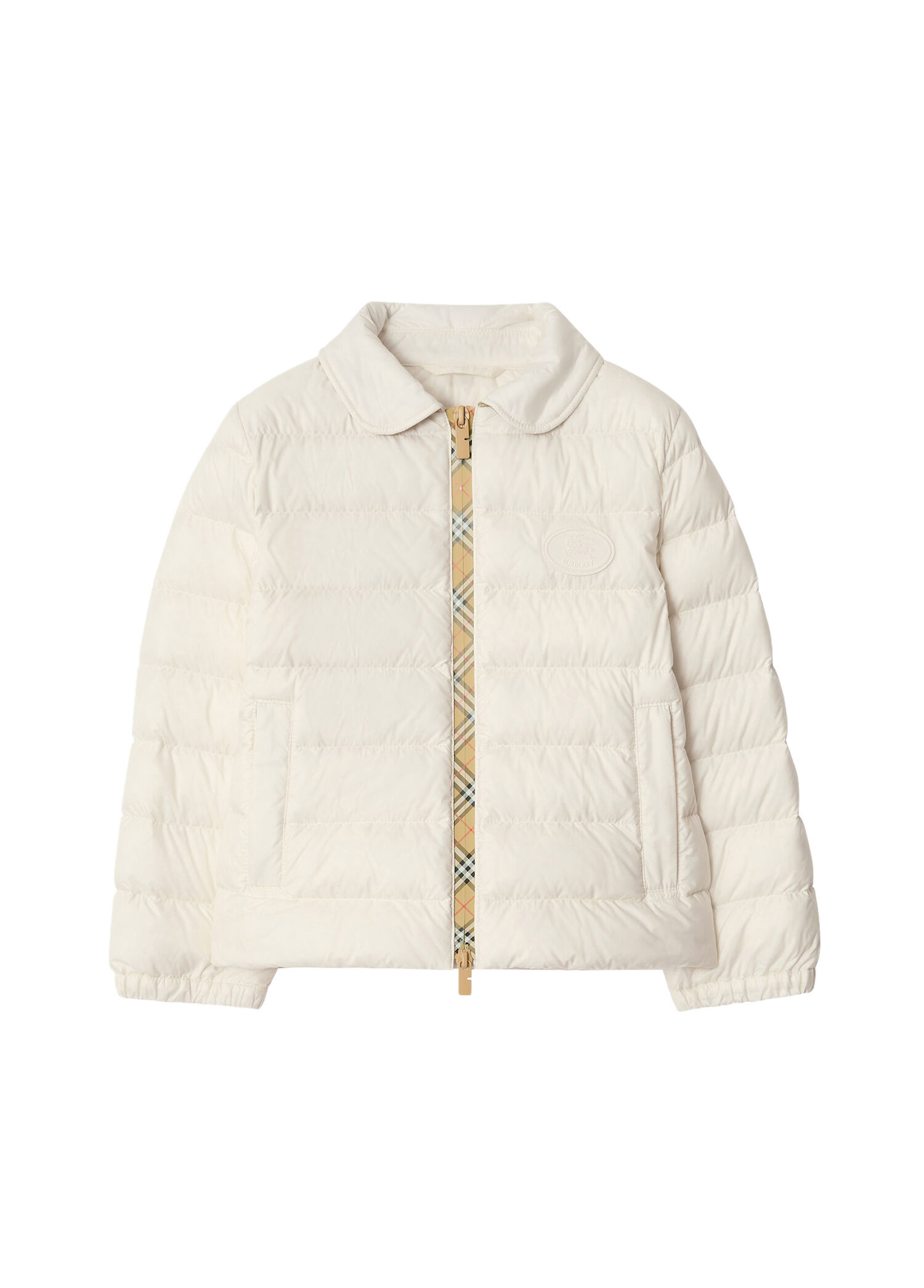Checker-Tape Nylon Puffer Beyaz Unisex Çocuk Mont