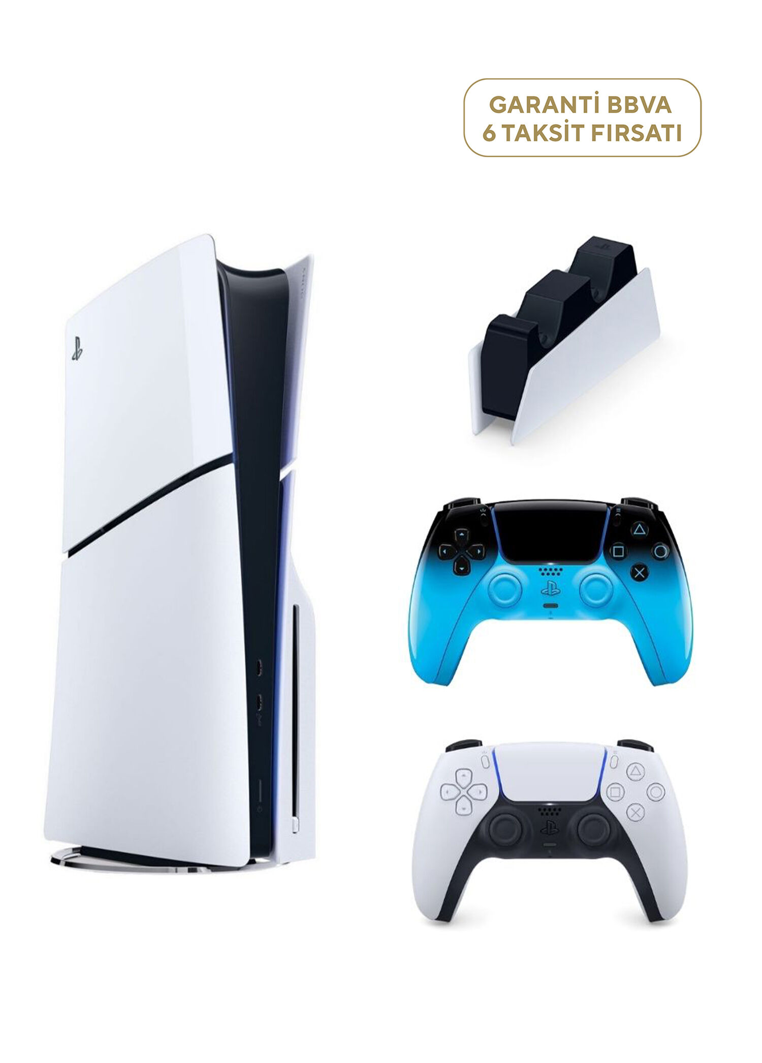 PlayStation 5 1 TB Slim CD Edition Oyun Konsolu + 2. PS5 Kol Rhythm Blue + PS5 Şarj İstasyonu