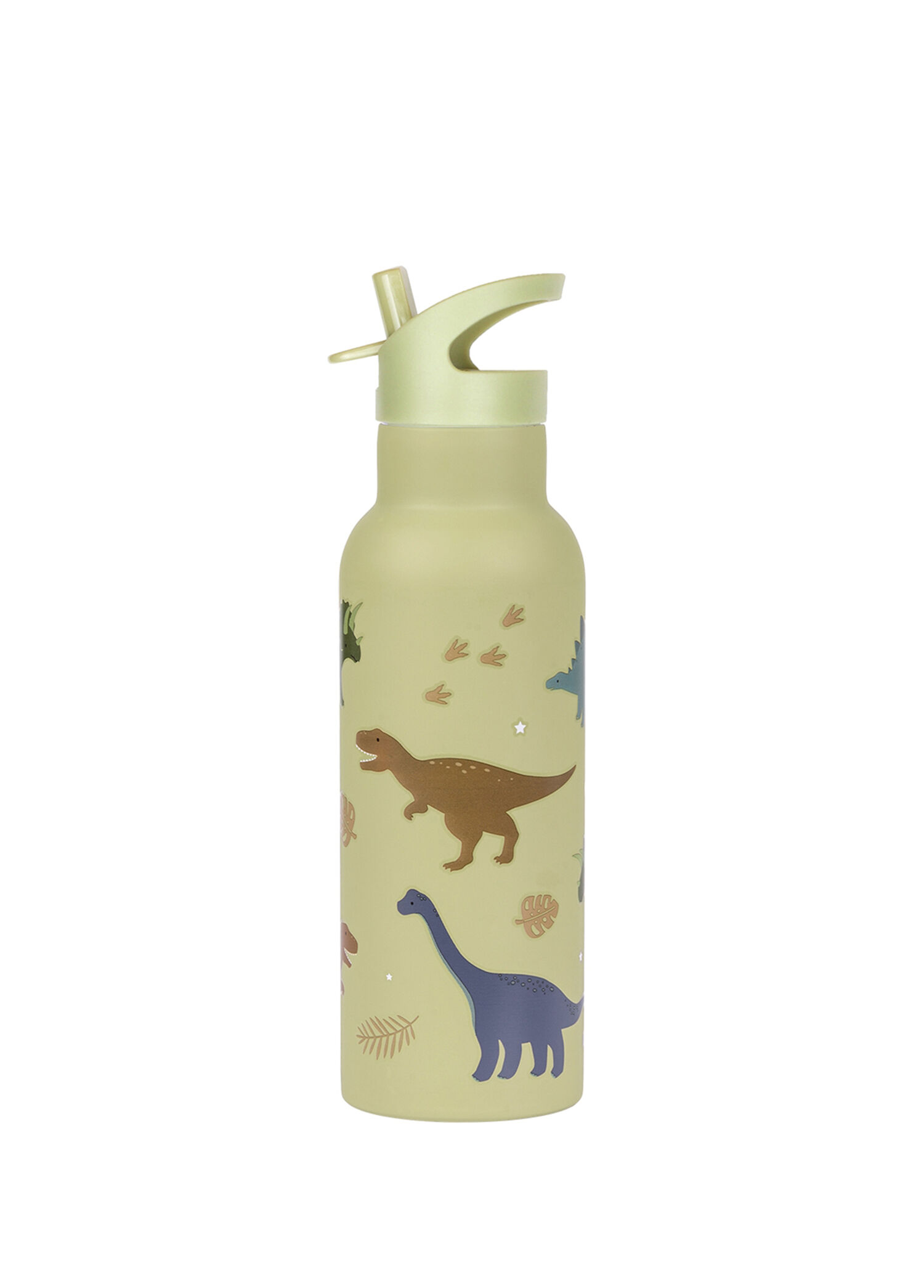 Little Lovely Dinosaurs Yağ Yeşili Çelik Pipetli Çocuk Termos Suluk 500 ml