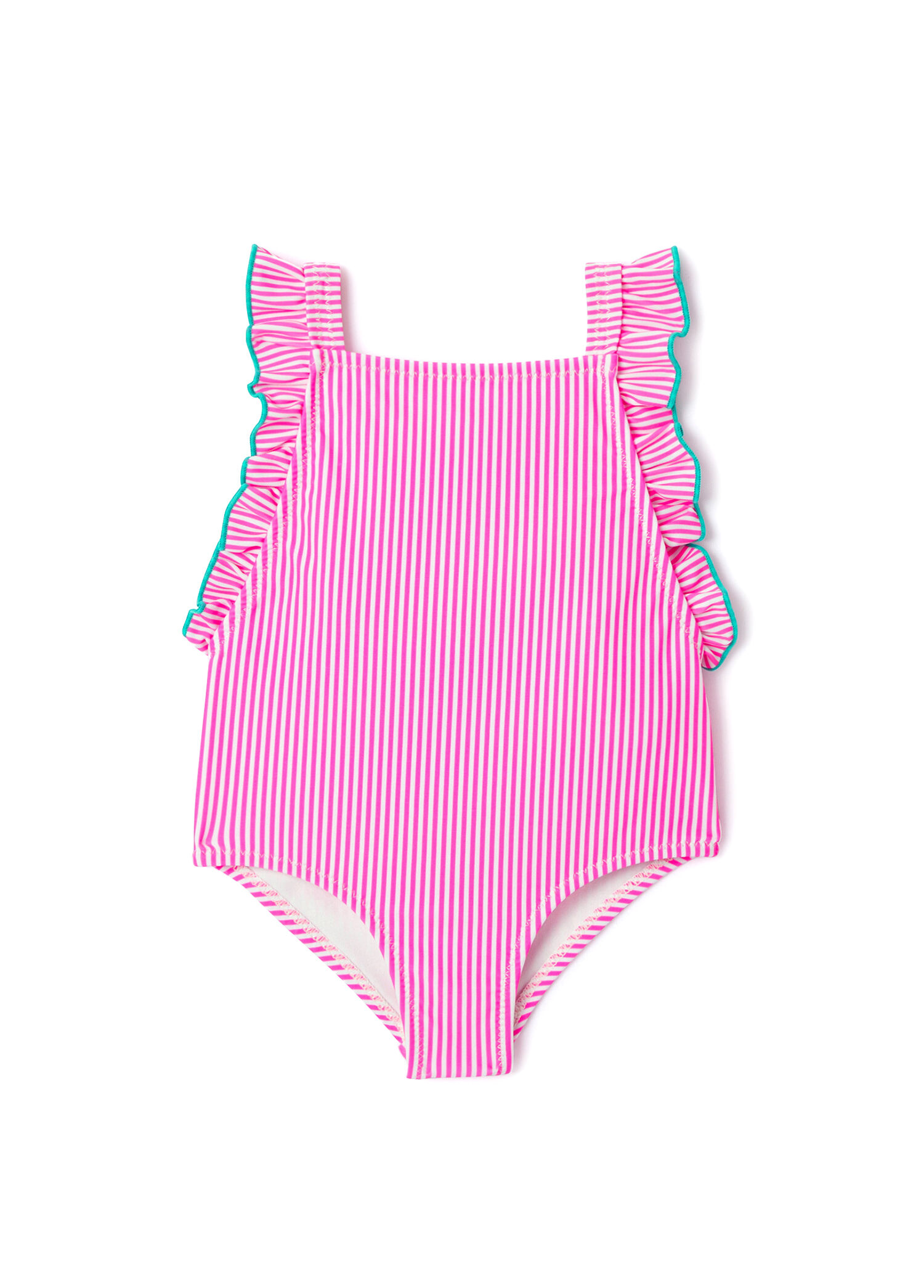Pembe Çizgili Fırfırlı Kız Bebek Mayo
