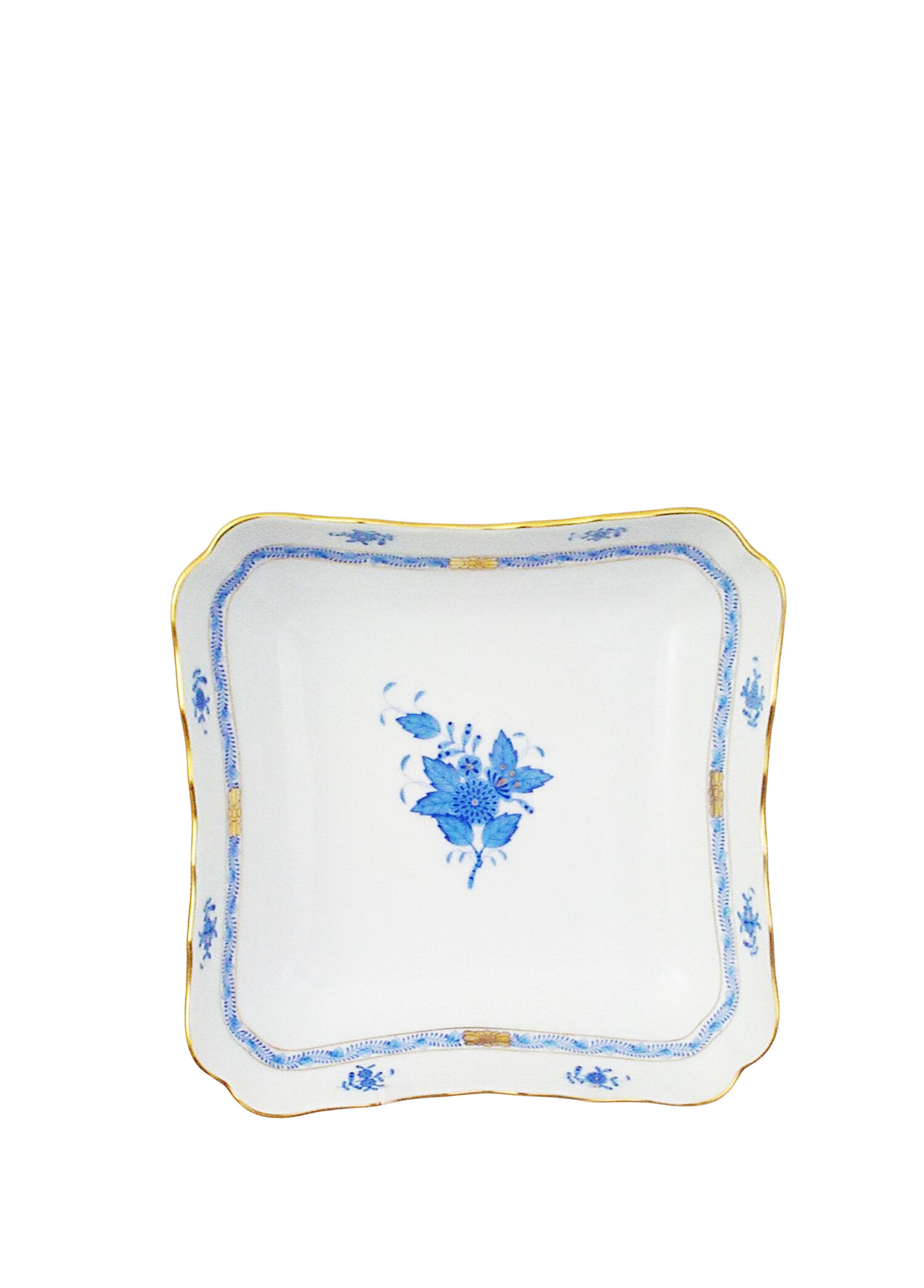 Herend - Apponyi Desenli Mavi Porselen Kare Servis Tabağı 21.5 cm - Mavi