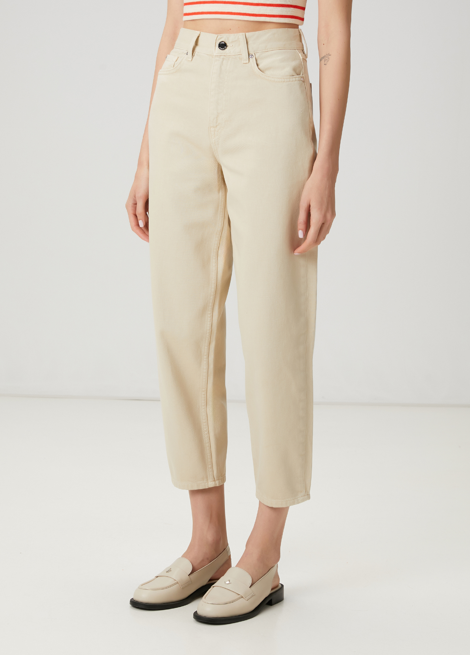Tapered Fit Krem Jean Pantolon_3