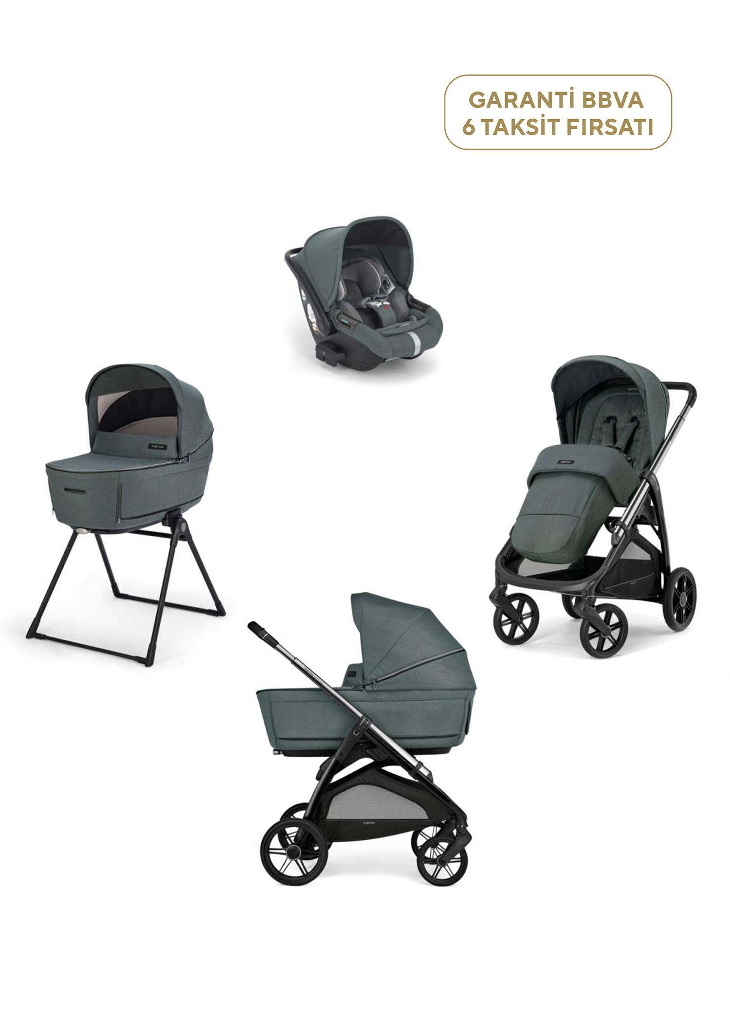 Aptica Glam Emerald Green Stantlı 4'lü Seyahat Sistem Bebek Arabası