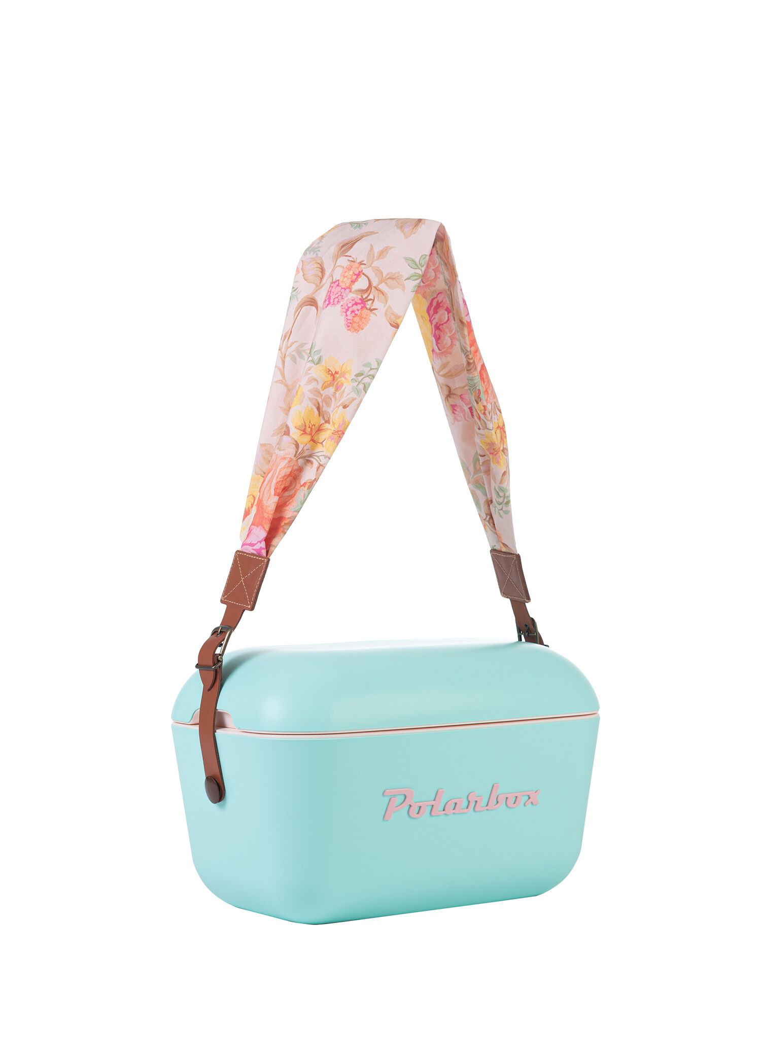 Prinkstyle Flower Classic Deri Kayışlı Turkuaz Pembe Soğuk ve Sıcak Tutucu Thermo Çanta 12 lt