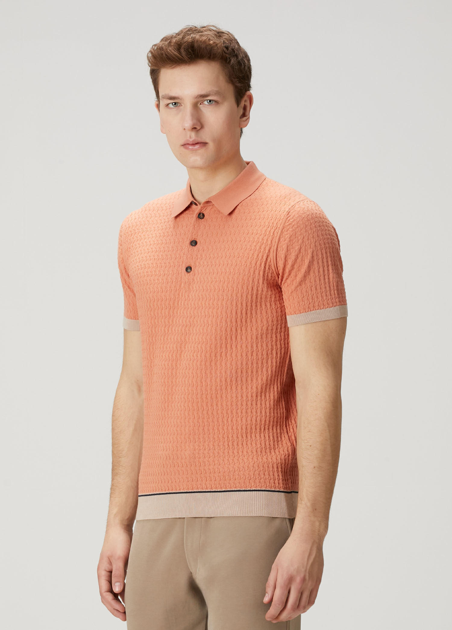 P Pal Zileri Turuncu Polo Yaka Dokulu T Shirt