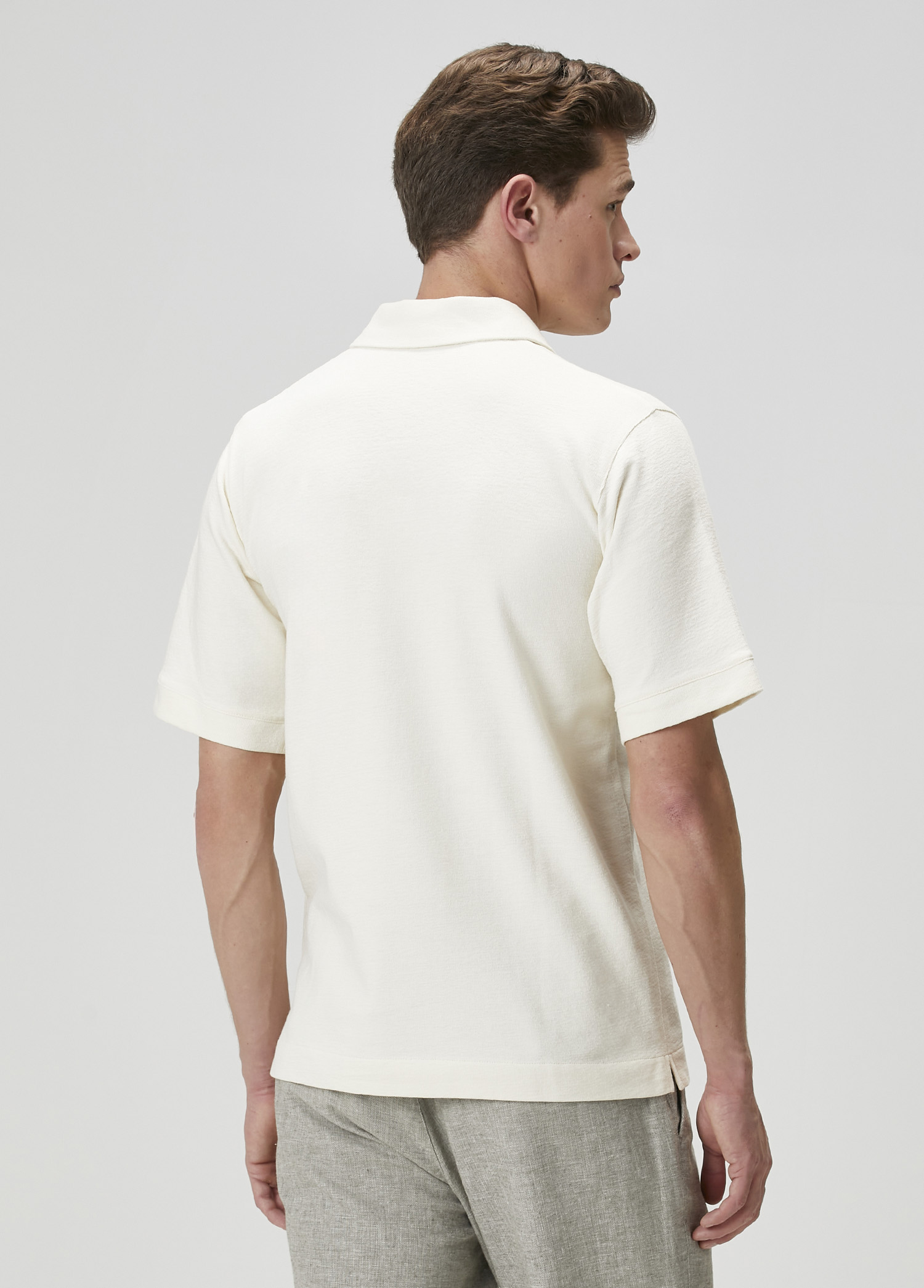 Comfort Fit Kırık Beyaz Polo Yaka T-shirt_4