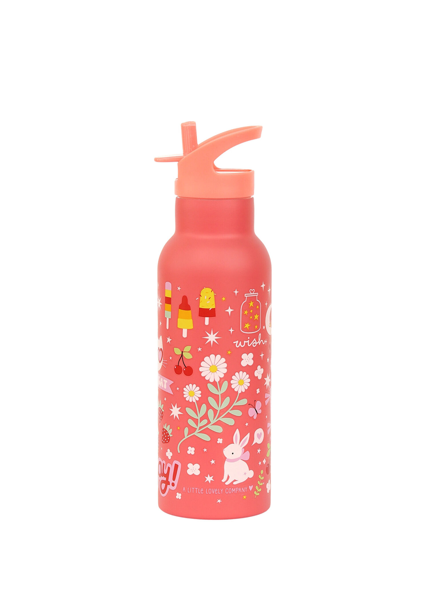 Little Lovely Fun Pembe Çelik Pipetli Çocuk Termos Suluk
