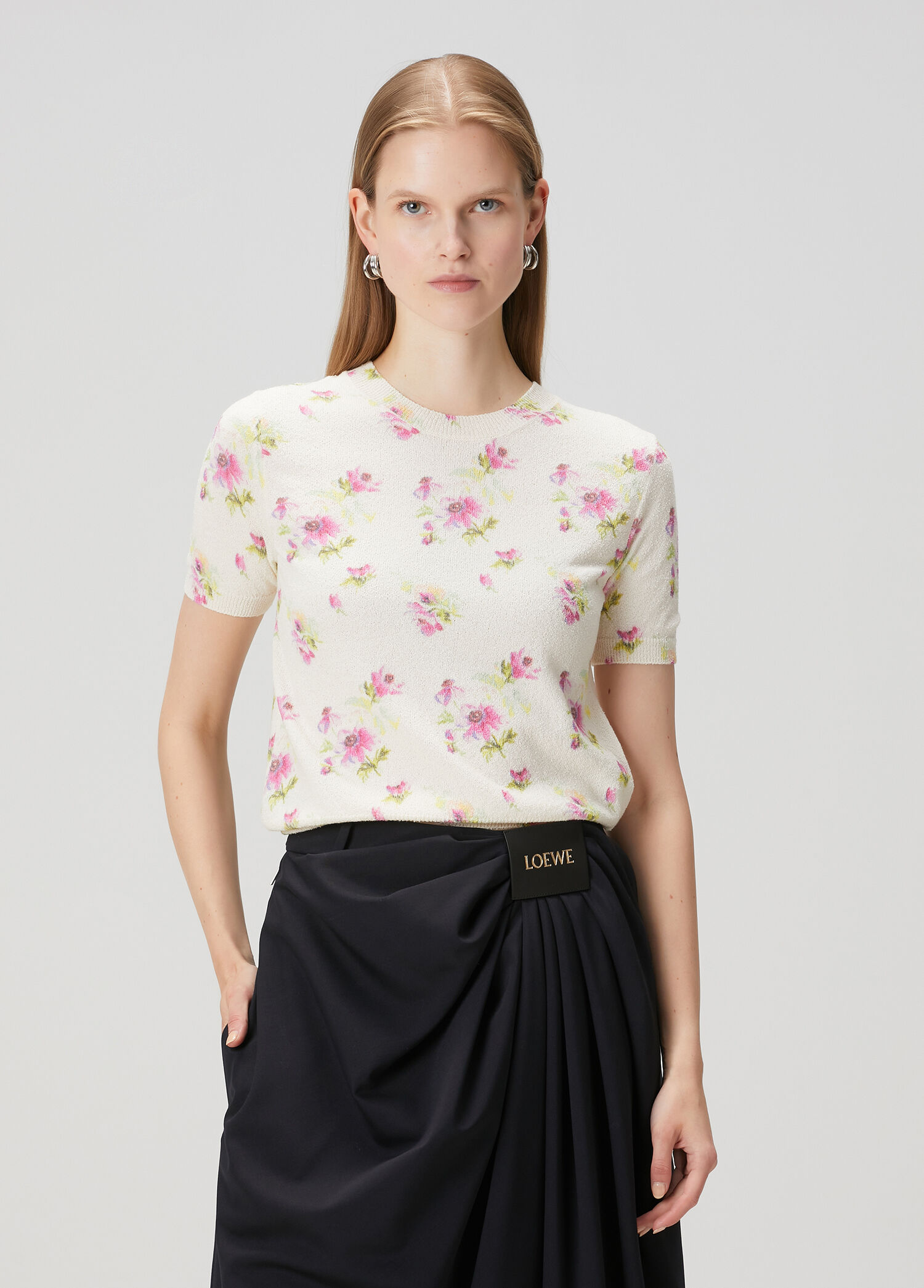 Pink And White Floral Patterned Knitwear